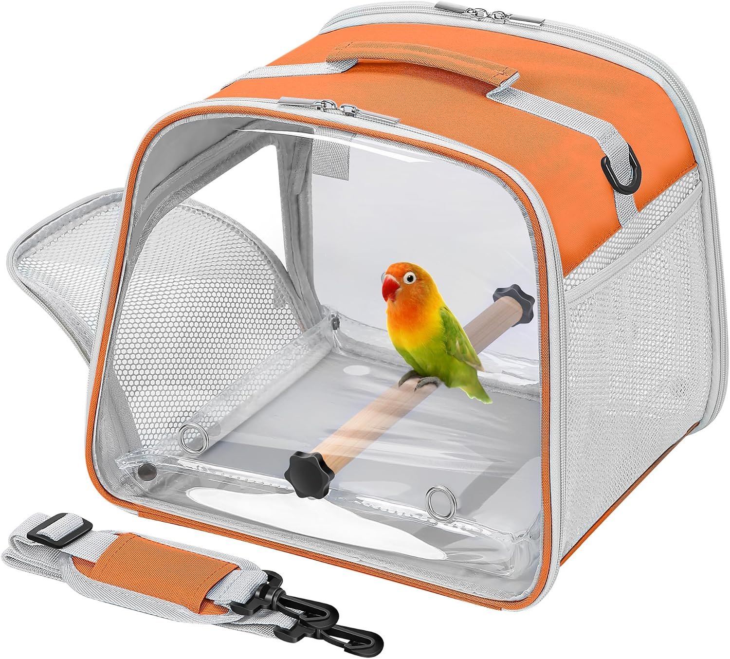 Small Bird Carrier, Large Window Travel Cage with Stand and Easy Clean Tray for Parrot Parakeet Cockatiels, Lightweight and Portable, Orange H