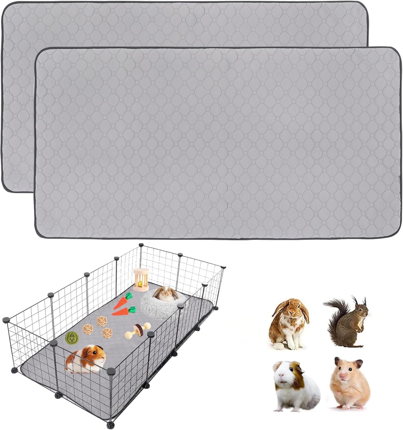 2Pack Guinea Pig Cage Liners, LWYMX 24”X48” Washable Guinea Pig Pee Pads, Non Slip Reusable Super Absorbent Guinea Pig Training Mat Bedding Fleece for Small Animals Hamster Rabbit Chinchilla Rat