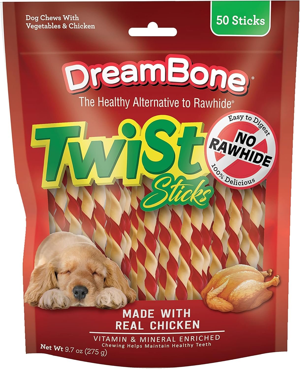 DreamBone Twist Sticks Chews for Dogs, Treat Your Dog to Easy-to-Digest Rawhide-Free Chews Made with Real Vegetables and Chicken, 50 Count