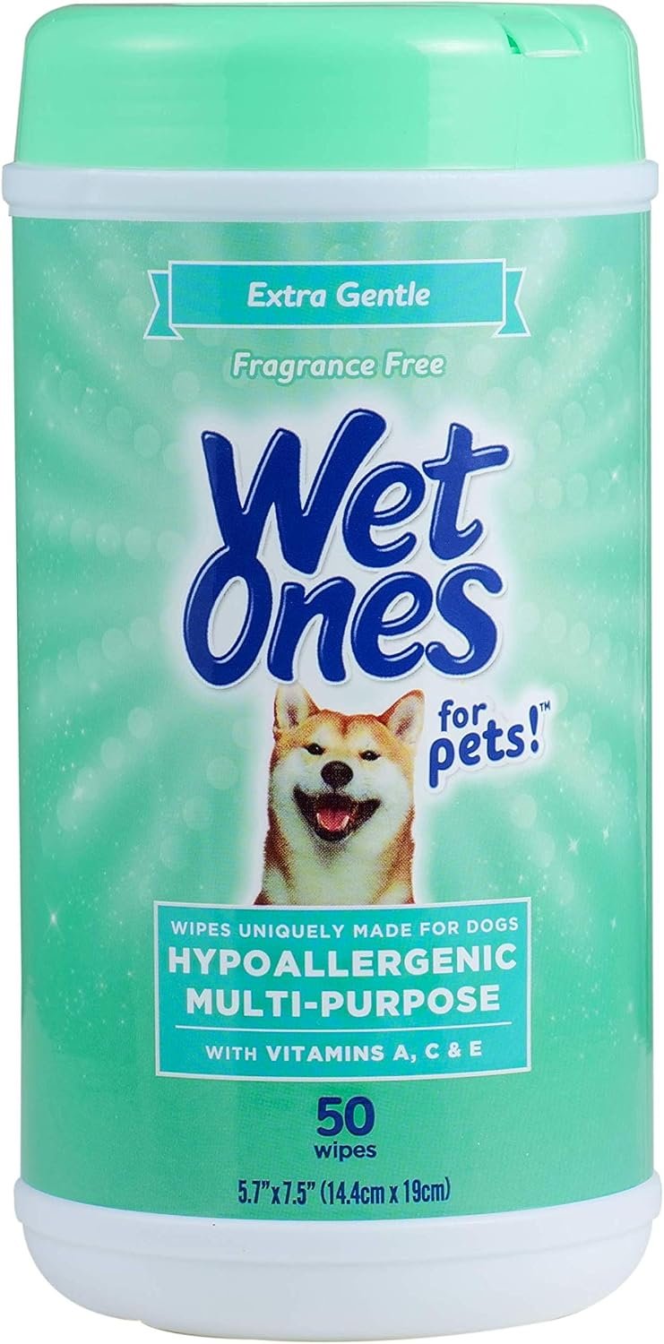 Wet Ones for Pets Hypoallergenic Multipurpose Dog Wipes with Vitamins A, C and E – Fragrance-Free All-Over Pet Grooming Wipes for Dogs in Canister, 50 Count