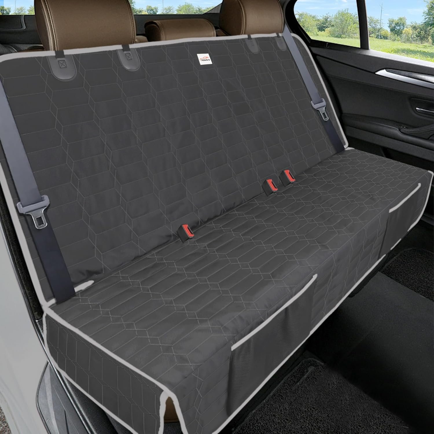Relidura Dog Car Seat Cover for Back Seat, Waterproof Non-Slip Bench Seat Cover for SUVs, Heavy Duty Rear Seat Protector with Side Flaps for Pets, Kids, Dirt and Spills