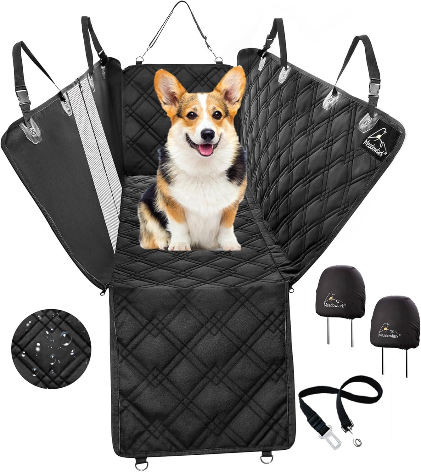 Meadowlark Dog Car Seat Cover with Mesh Window, Heavy-Duty Pet Seat Cover for Back Seat, Extra Padded Non-Slip Dog Hammock, Water-Resistant Back Seat Protector for Cars Trucks and SUVs (54″ W x 58″ L)
