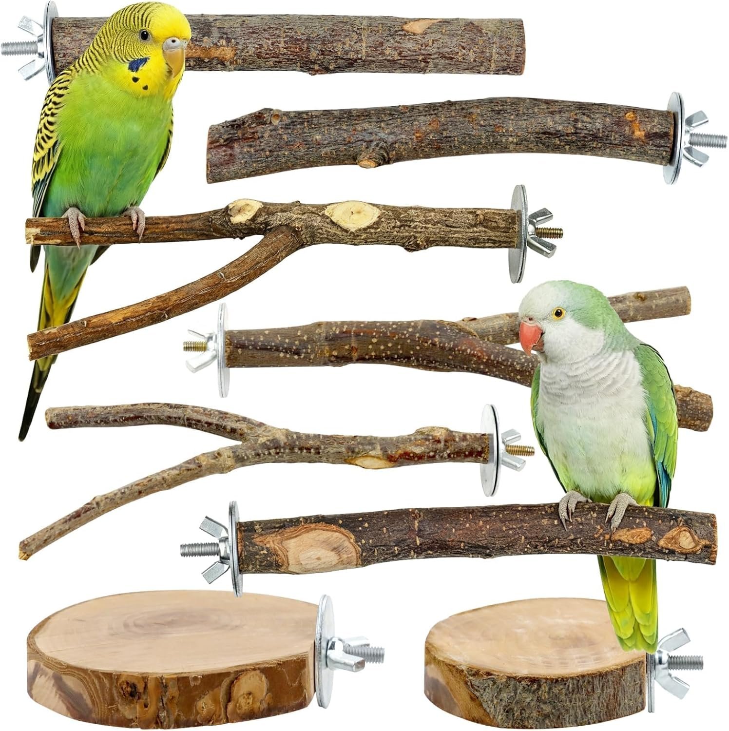8 PCS Bird Perch Set for Cage – Natural Apple Wood Platforms & Hardwood Branches for Parakeets, Budgies, Cockatiels – Small Bird Habitat Gym, Climbing Stand & Safe Chew Toys