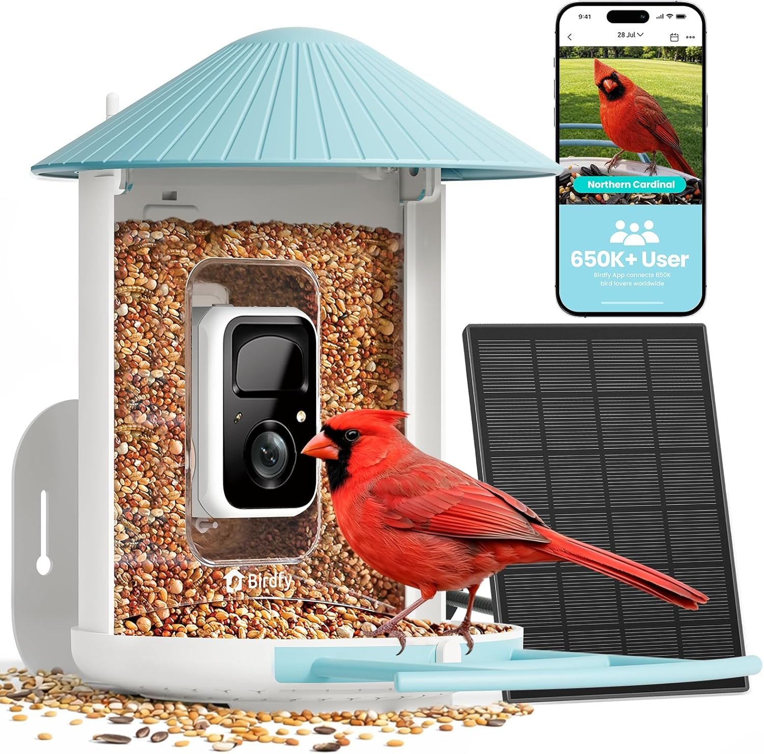 NETVUE by Birdfy Smart Bird Feeder with 2K HD AI Camera Solar Powered, Wireless Wildbird Watching, Live Stream&Color Night Vision, Auto-Capture & Notify, Free Cloud Storage(AI by Subscription)