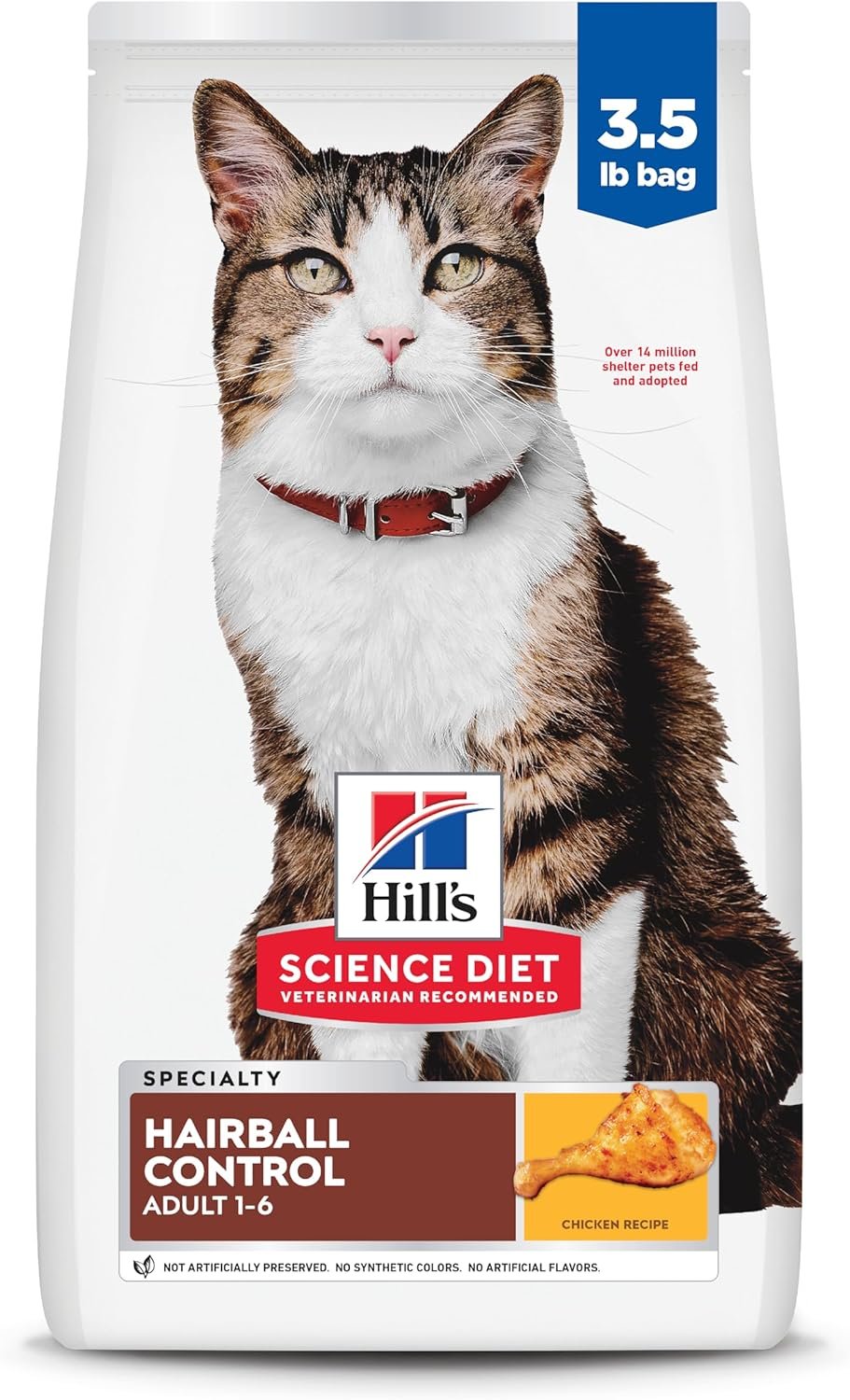Hill’s Science Diet Adult 1-6 Hairball Control Dry Cat Food, Chicken, 3.5 lb. Bag