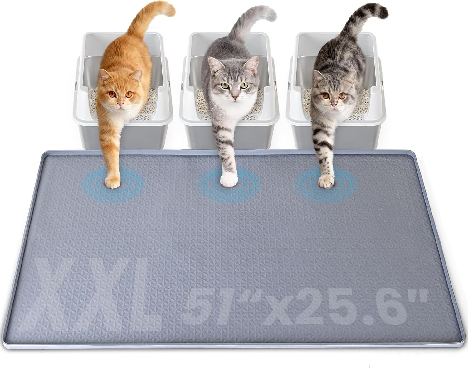 Silicone Cat Litter Mat, XXL 51”×25.6” Litter Box Mat, Waterproof Floor Mat for Pets, Litter Trapping, Easy to Clean, Soft on Paws (Dark Grey)