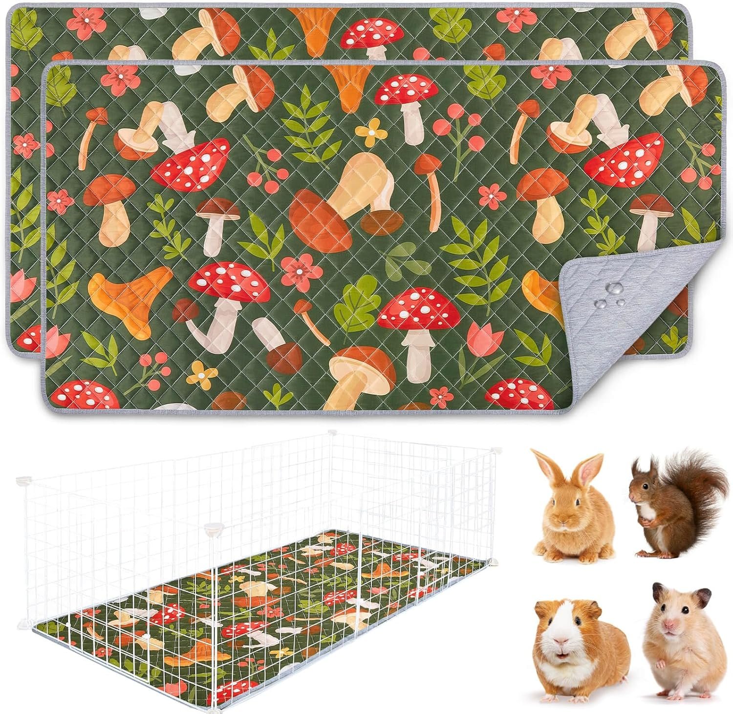 2 Pack Washable Guinea Pig Cage Liner, Reusable Guinea Pig Mat, Waterproof Super Absorbent Pee Pads for Small Animals