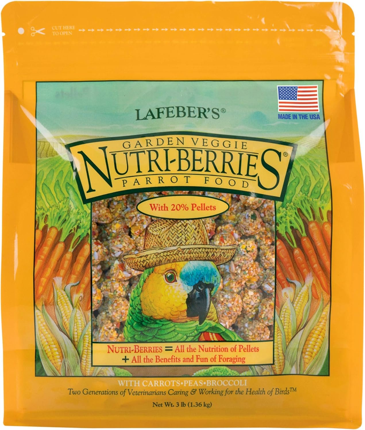 LAFEBER’S Garden Veggie Nutri-Berries Pet Bird Food, Made with Non-GMO and Human-Grade Ingredients, for Parrots, 3 lb
