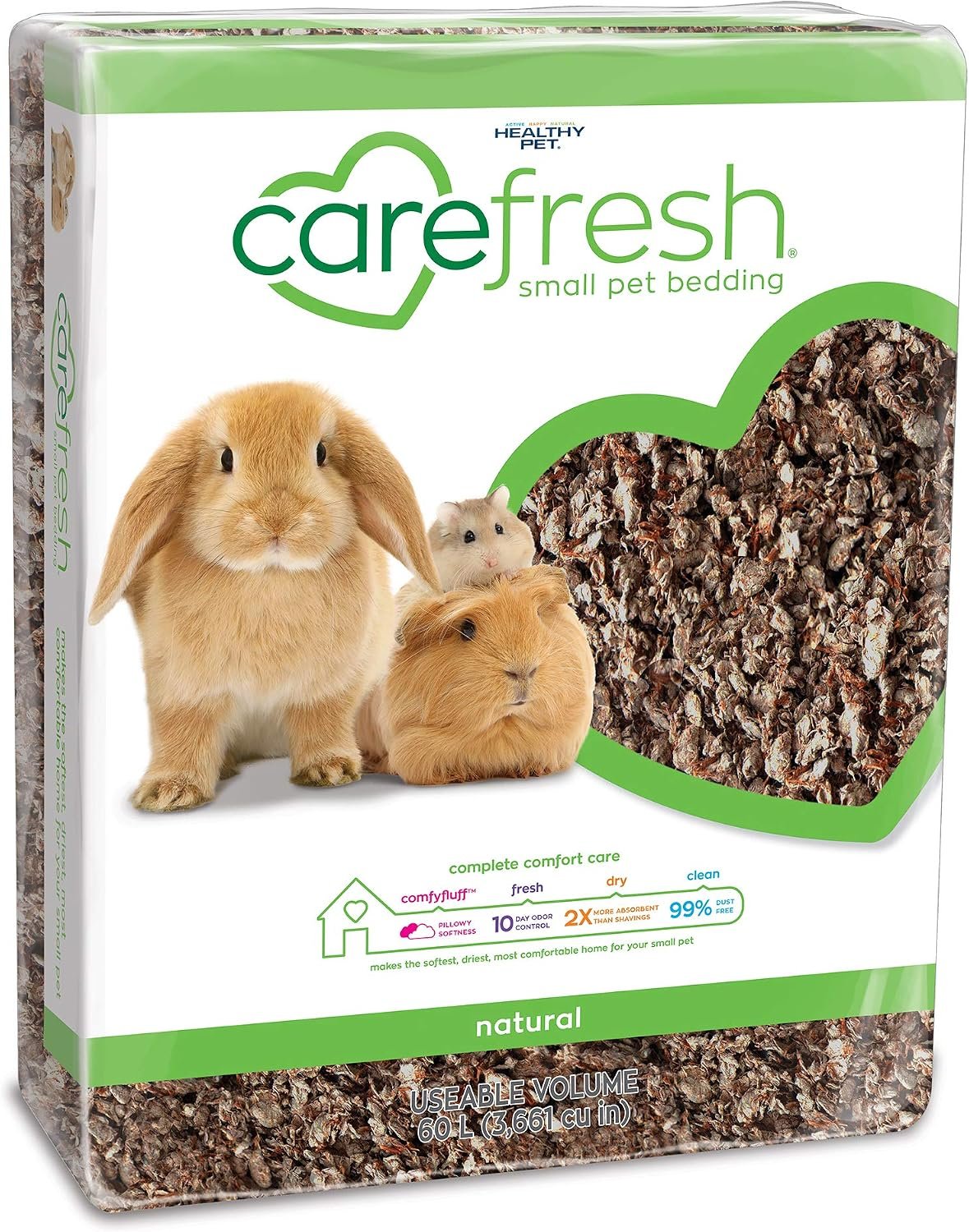 Carefresh Small Pet Bedding, 99% Dust-Free Natural Paper with Superior 10 Day Odor Control & Absorption for Guinea Pigs, Hamsters, Rabbits, & Rats, 60 L