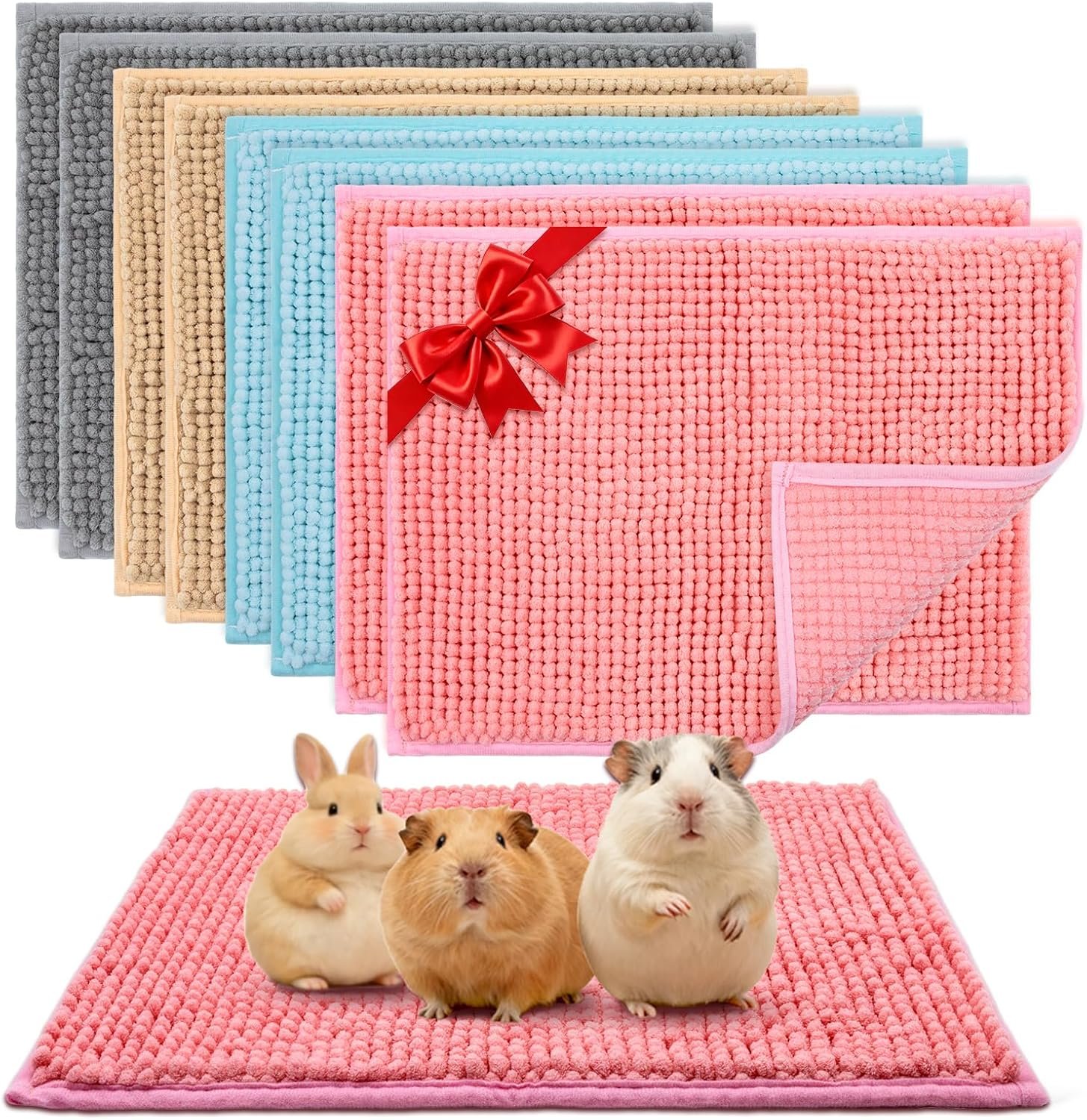 Guinea Pig Cage Liner, 8 PCS Washable Fleece Bedding Pad, Reusable Pee Pad Mat for Small Animals, Reusable Bunny Rabbit Cage Liner Hamster Chinchilla Cage Accessories 16×12 Inch