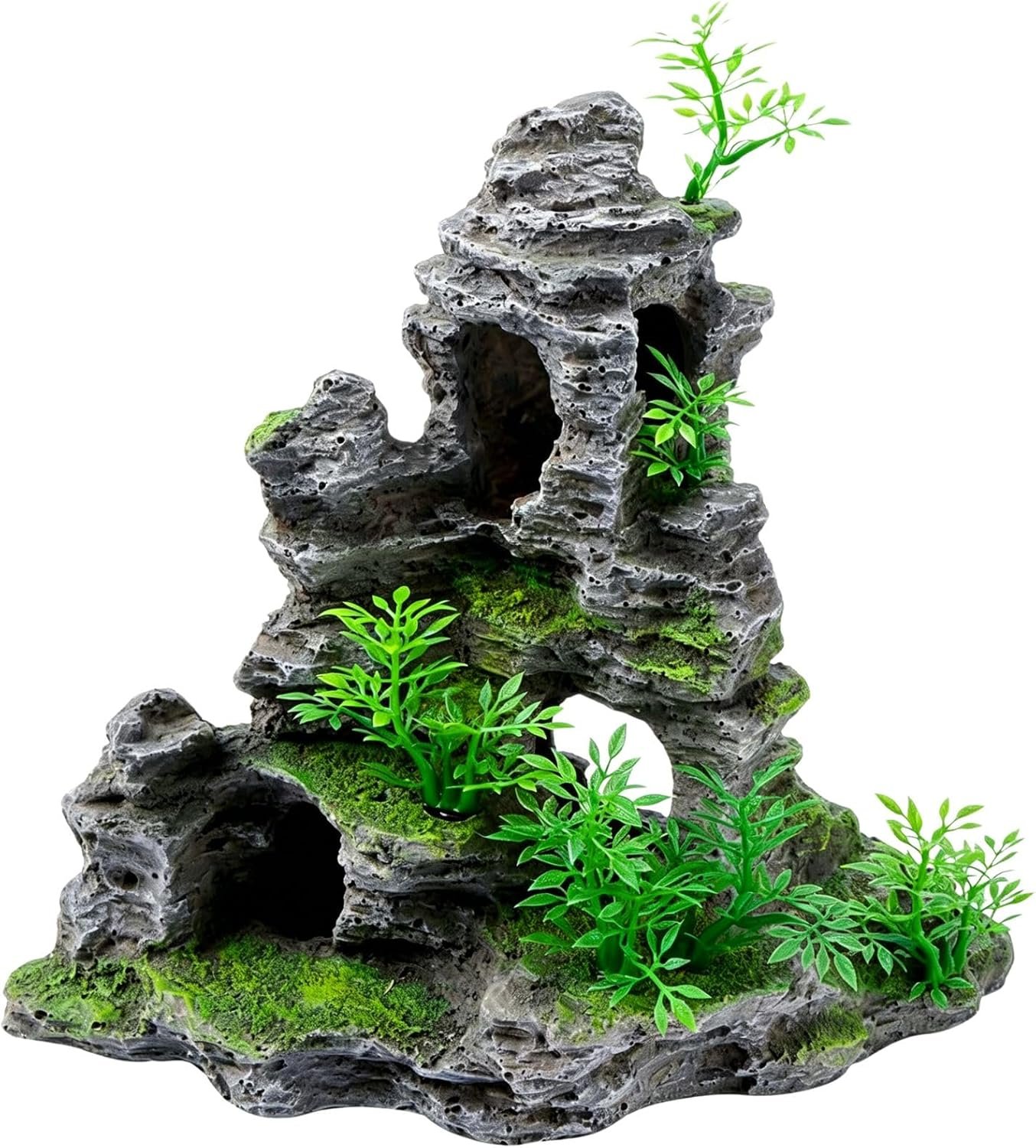 Saim Aquarium Mountain View Stone Ornament, Artificial Mountain Hill View Stone Rock Cave Aquarium Decorations Fish Tank Decor for Betta Cichlids Hideaway Cave, Hermit Crab Hideout – Large