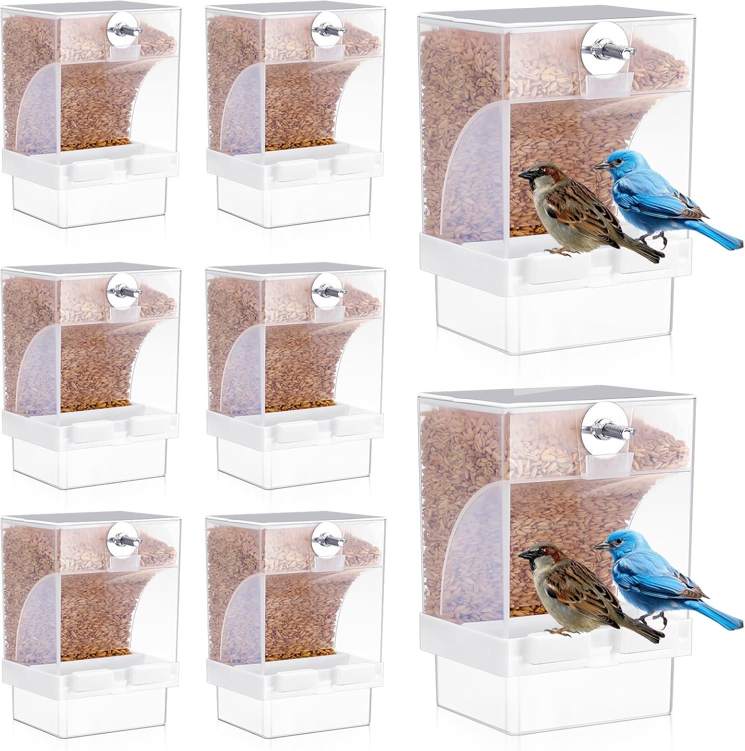GlikCeil 8 Pcs No Mess Bird Feeder Automatic Bird Feeder for Cage Bulk Parrot Seed Food Container Cage Accessories for Small Medium Parakeet Canary Cockatoo Cockatiel Finch