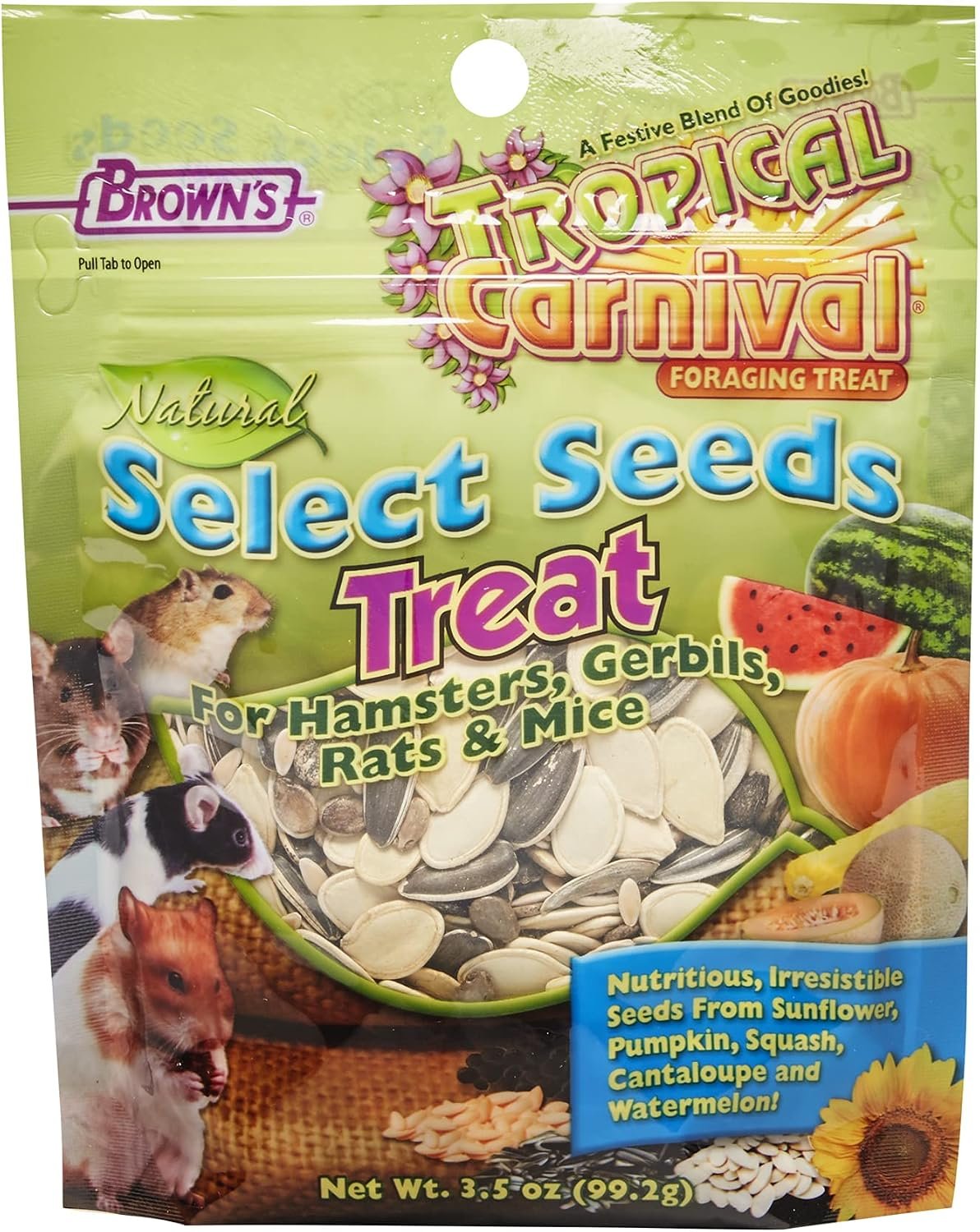 F.M. Brown’s Tropical Carnival Natural Select Seeds Treat – Fiber, Antioxidants, and Essential Minerals for Hamsters, Gerbils, Rats, and Mice – 3.5 oz