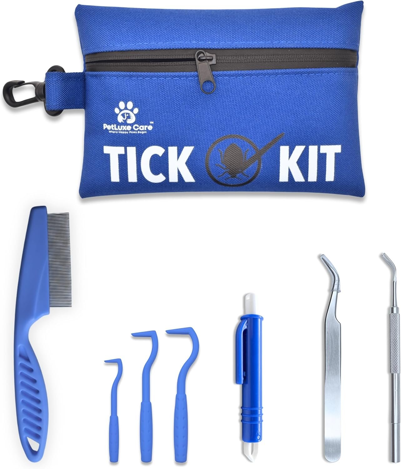 Complete Tick Removal Kit for Dogs & Cats – Tick Remover Tool Set with 3 Size Hooks, Tick Comb & Stainless Steel Precision Tick Remover + Tweezers, Travel Pouch – Safe, Fast Tick Removal