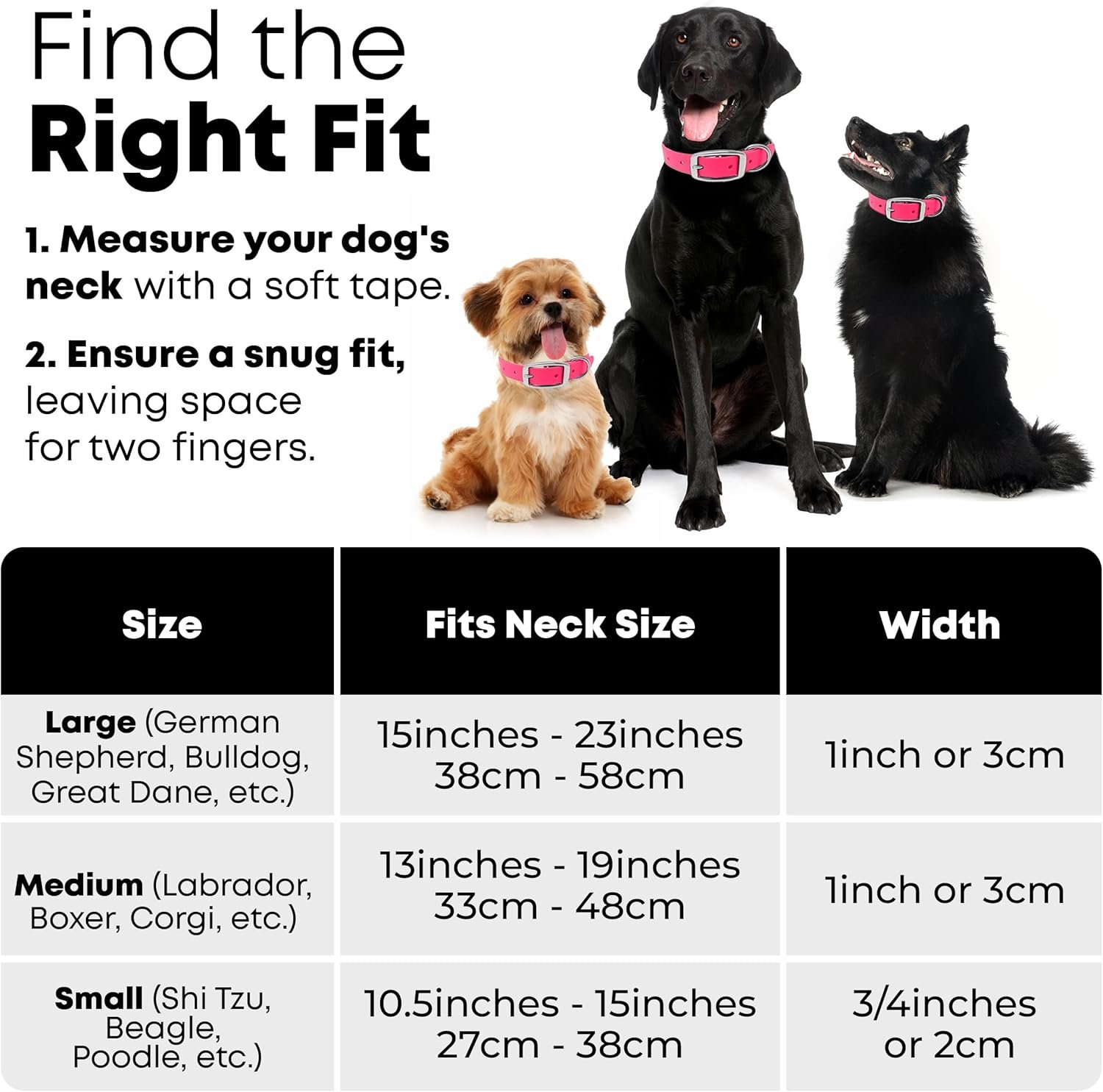 Regal Dog Products Large Pink Heavy Duty Reflective Dog Collar with Durable Metal Buckle and D Ring Adjustable, Chew Proof & Waterproof Strong Small Dog Collar Other Sizes for Medium & Large Dogs