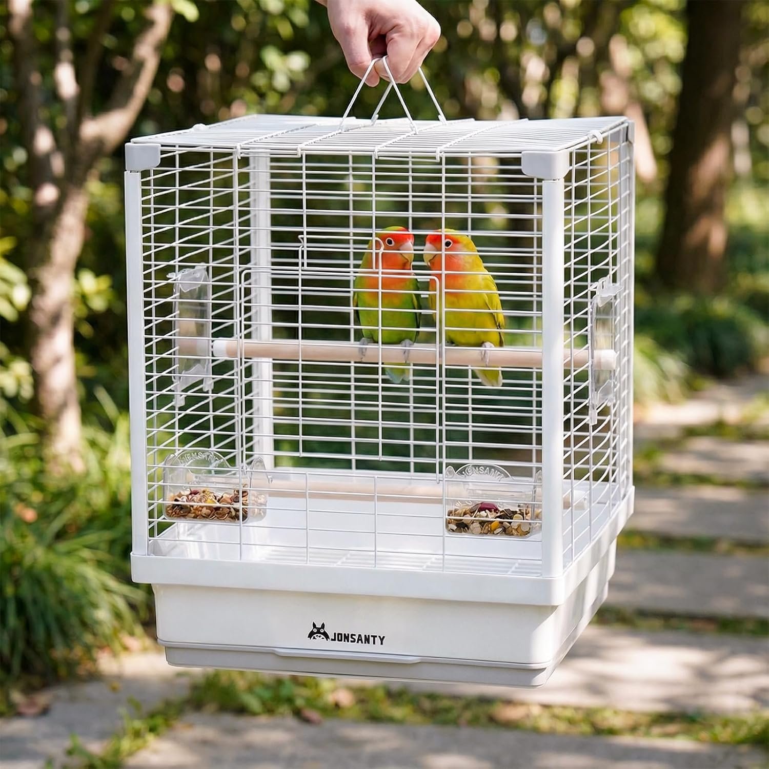 17.3″ Portable Travel Bird Cage, Parrot Cage, Ample Room for Tail Movement, with Food Box, Perch, Water Bottle, for Vet Visit, Short Trip, Parakeet, Cockatiel, Budgie, Small and Medium Birds