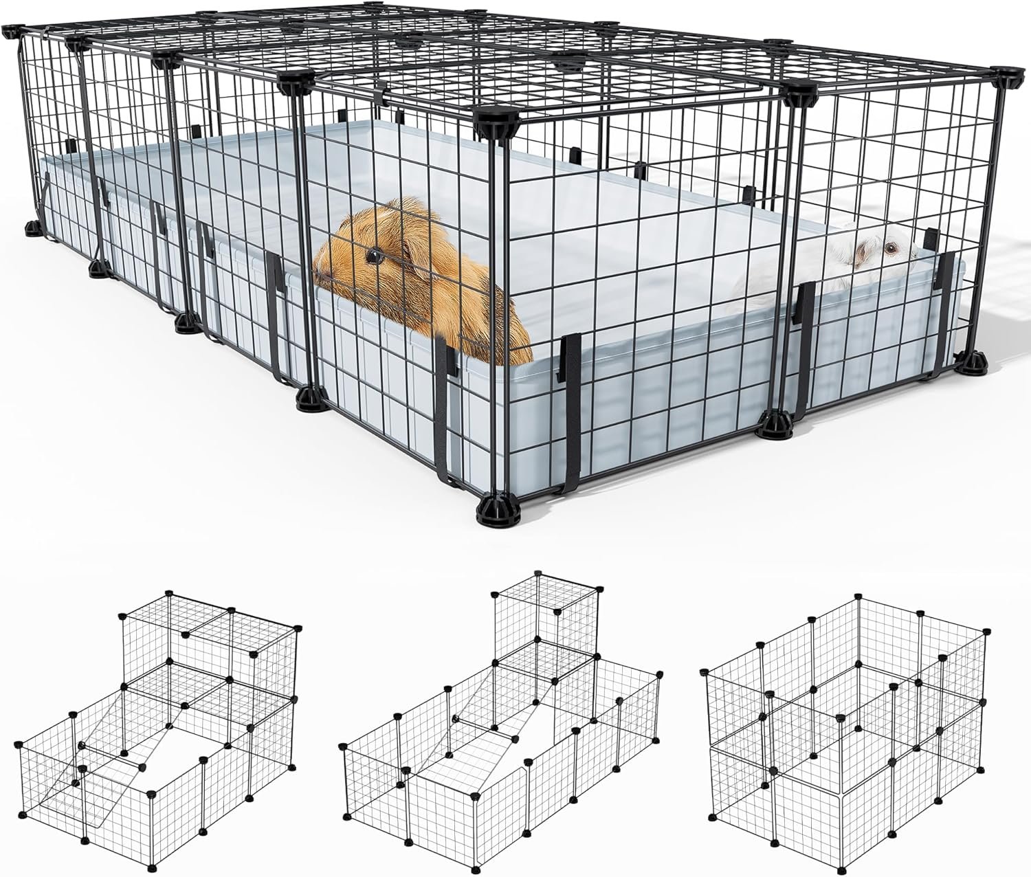 BUCATSTATE 20 Panels Guinea Pigs Cages, Small Animal Playpen with Waterproof Mat, 47″ L*24″ W*12″ H Metal Hedgehog Enclosure with Door, C&C Cage for Bunny Rabbit Chinchillas