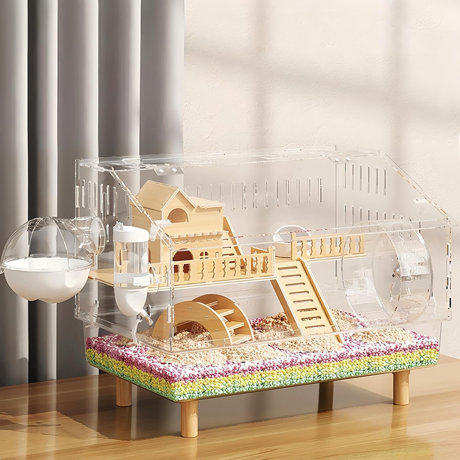 8 in 1 Acrylic Hamster Cage with All Accessories,18.5″x11.8″x14.6″,2-Layer Hamster House with Full Transparent Viewing,Top Open Mouse Cage for Pet Mice,Hamster Habitat for Dwarf Hamster,Gerbils
