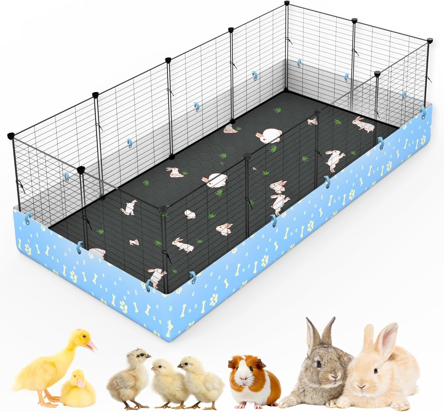 Guinea Pig Cages with Tarp and Reusable Bedding Pee Pad Liner, 24″ x 48″ Large Guinea Pig Playpen C&C Rabbit Bunny Cage Indoor for 2 Small Animal