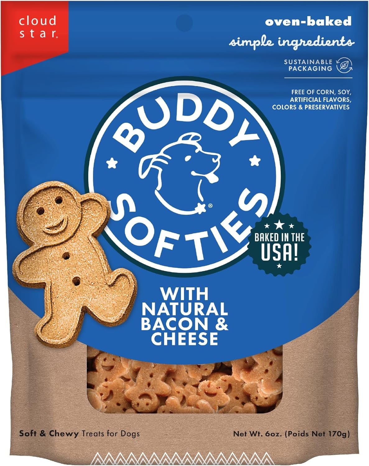 Buddy Biscuits Softies Soft & Chewy Dog Treats, Bacon & Cheese, 6 oz. Pouch