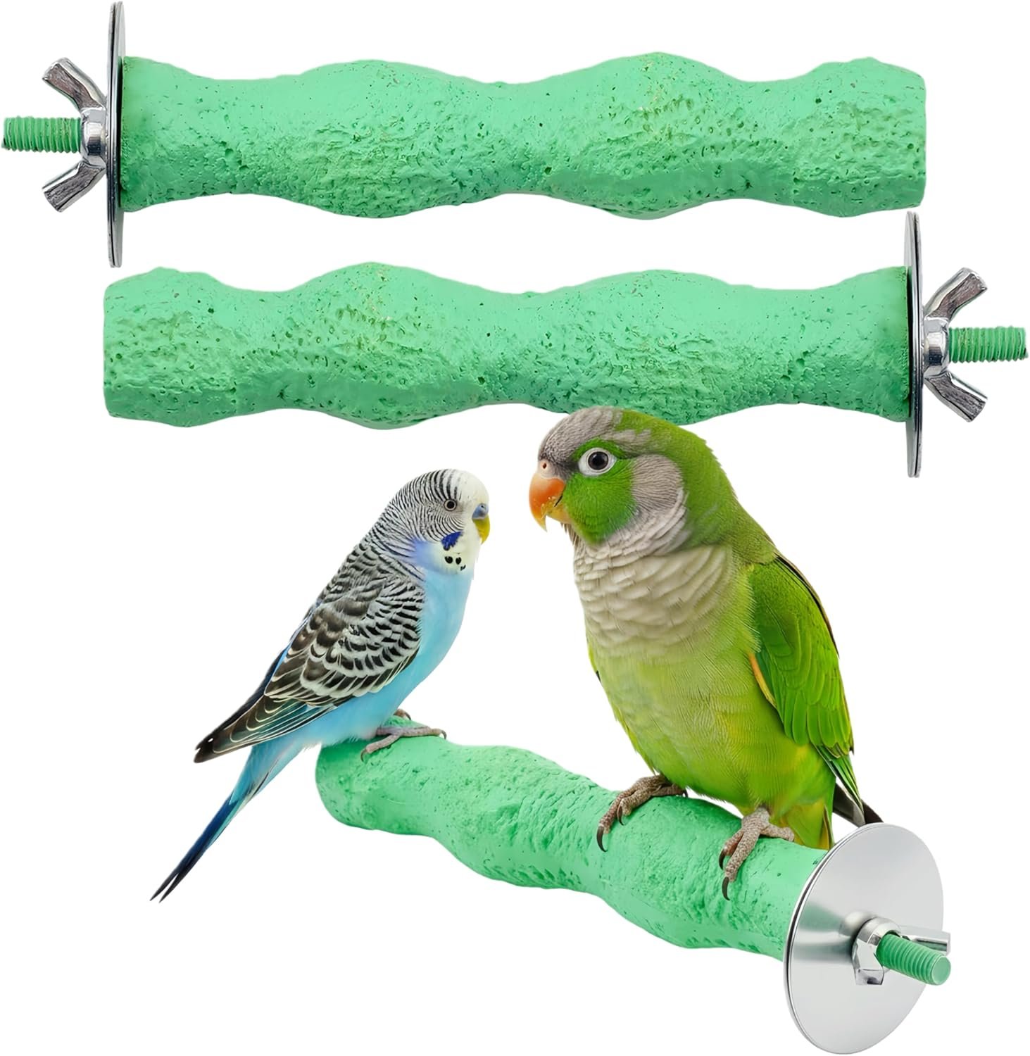 2-Piece Bird Beak Grinding Stone Perch Set, Anti-Slip Parrot Nail Trimming Stick with Resin Beak Grinder, Washable Claw Trimmer Care Stand for Budgie, Cockatiel, Parakeet Cage Accessories