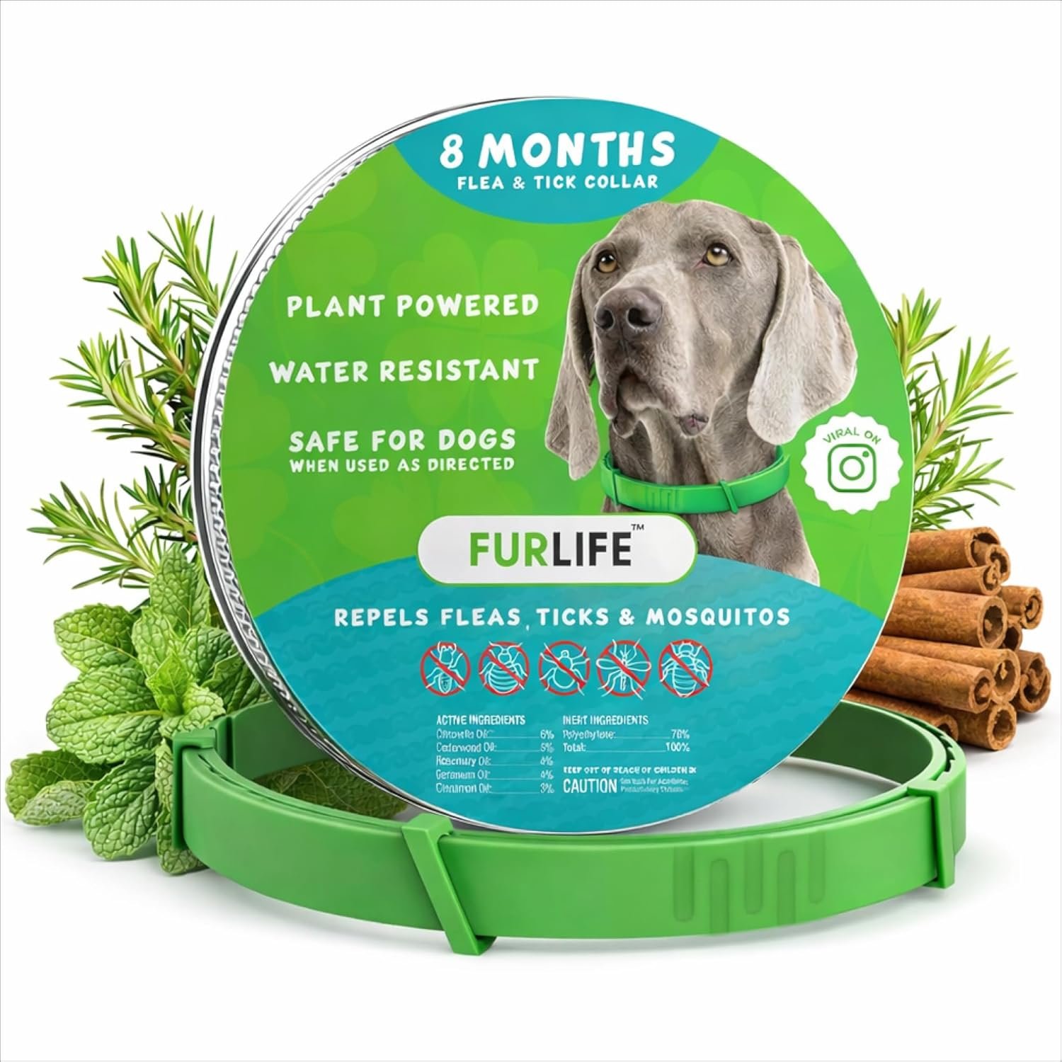 FurLife Flea and Tick Collar for Dogs – Waterproof Green Dog Collar, Pet Supplies for Tick and Flea Prevention for Dogs, Safe for All Breeds
