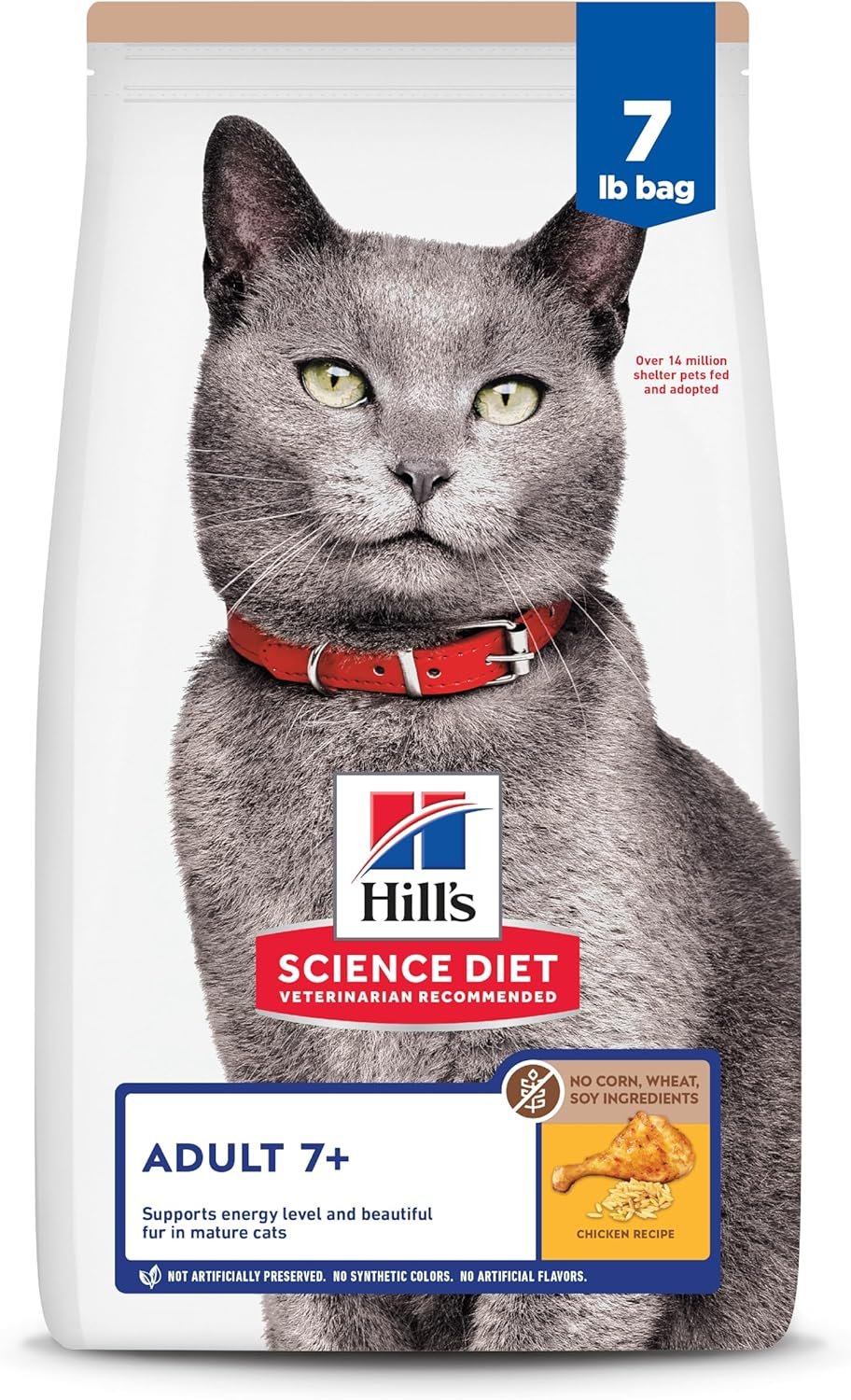 Hill’s Science Diet Adult 7+ No Corn, Wheat or Soy Dry Cat Food, Chicken, 7 lb. Bag