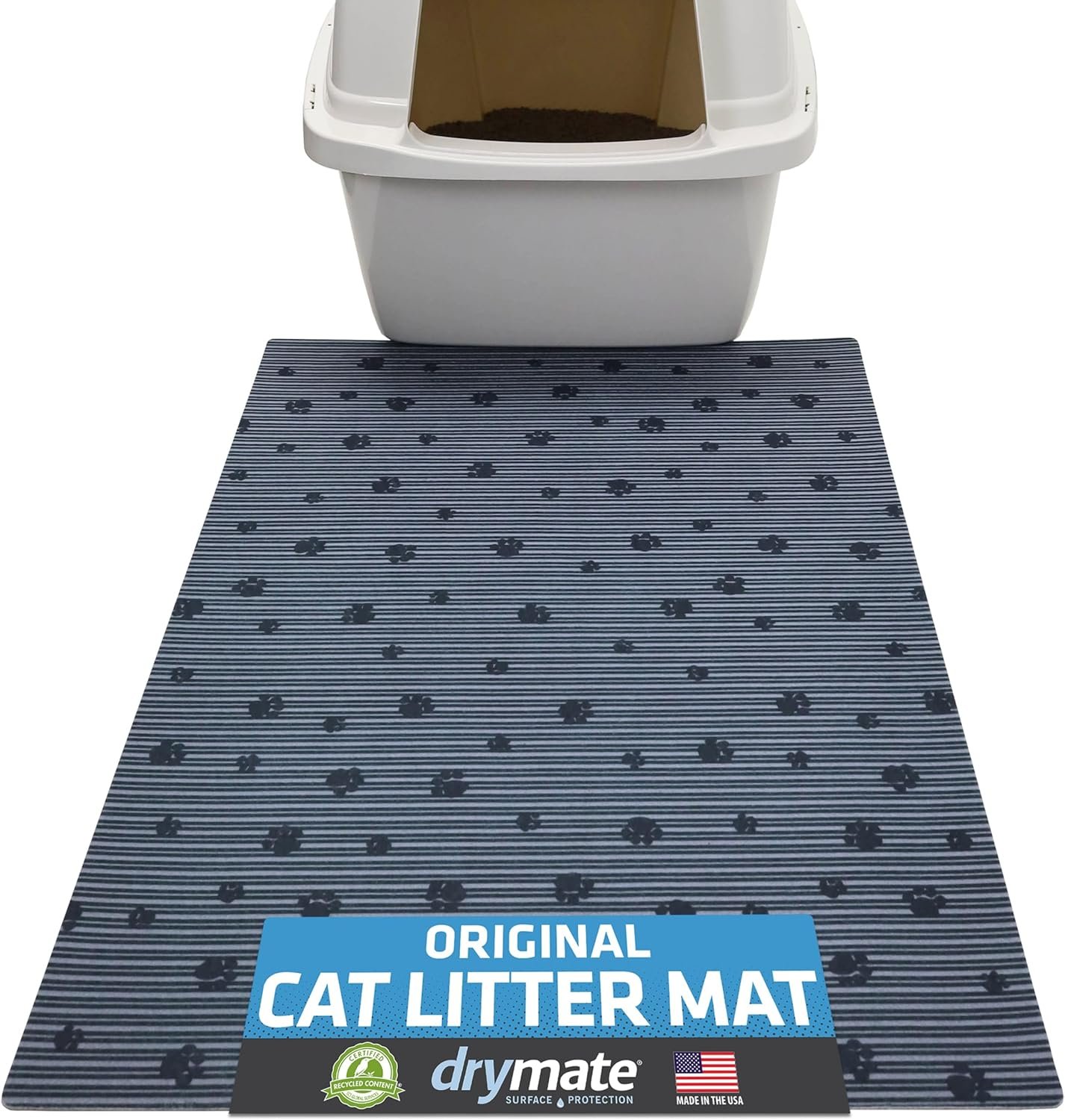 Drymate Cat Litter Box Mat, Litter Trapping Mat, Waterproof, Urine-Proof, Absorbent, Machine Washable, Soft on Paws, Contains Mess, Protects Floors, Kitten Supplies, Gray, 20×28