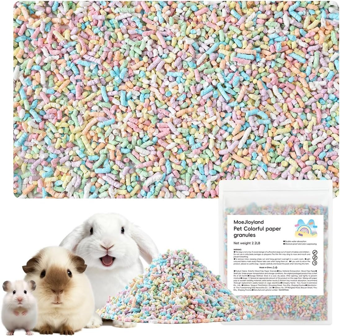 Rabbit Bedding Guinea Pig Bedding : Odor Control & Moisture Absorbent Natural Paper Pellet Bedding – for Small Animal Guinea Pigs, Rabbits,Hamsters (Colourful, 2.2 lb)
