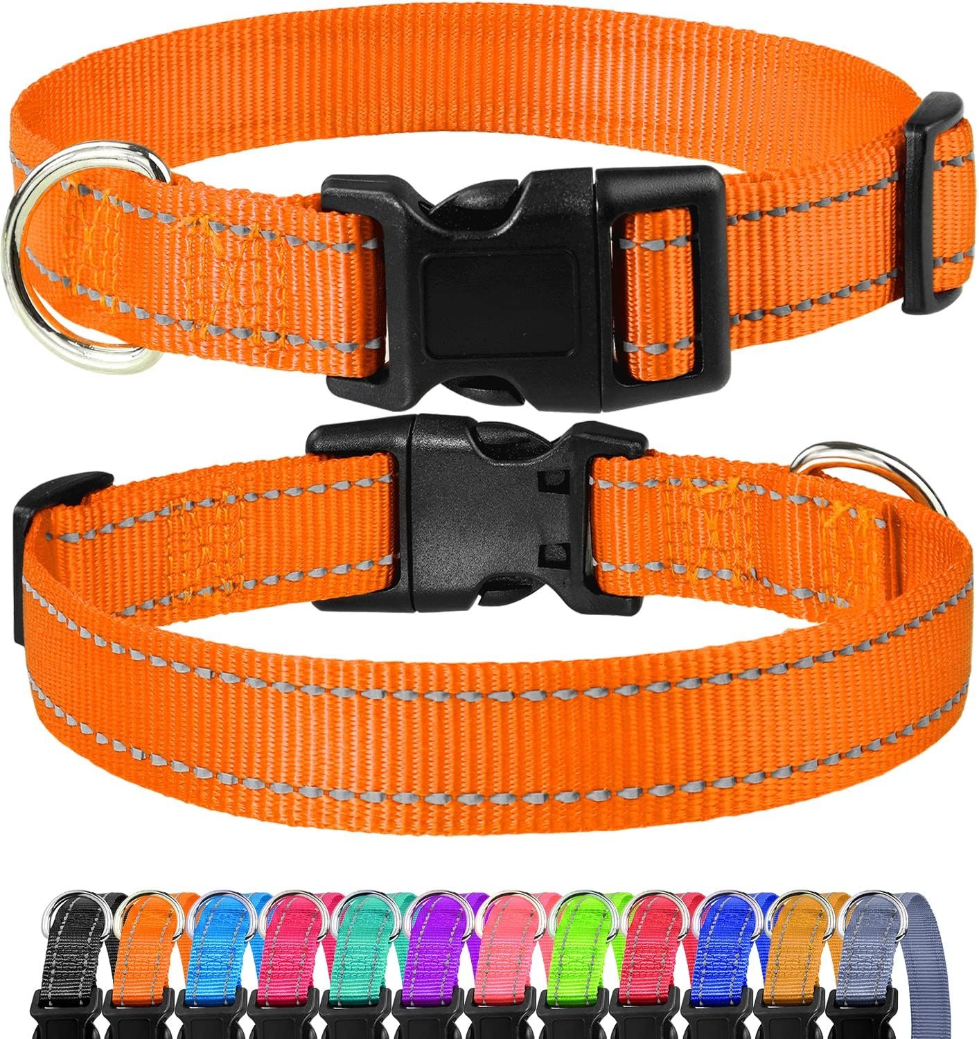 FunTags Length 16″ – 24″ Reflective Orange Dog Collar for Large Dogs – Night Walking & Training Safety, Durable Quick Release Buckle, Nylon, Comfortable Adjustable, Width 1″