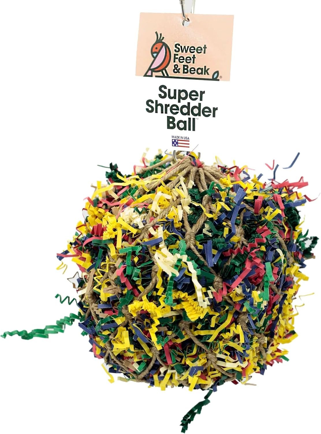 3” Super Shredder Ball Bird Toy – Fun Foraging Toys for Birds w/ Colorful Paper & Wooden Treasures – Easy to Hang Shredding Toys for Birds – Bird Shredding Toys for Cockatiels, Parrots & More