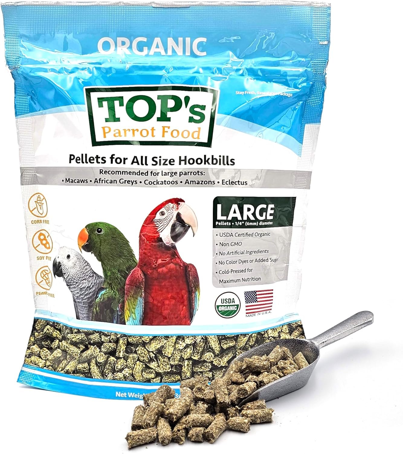 TOP’s Parrot Pellets 1 lb, USDA Organic Certified, Non-GMO Bird Food for Hookbills