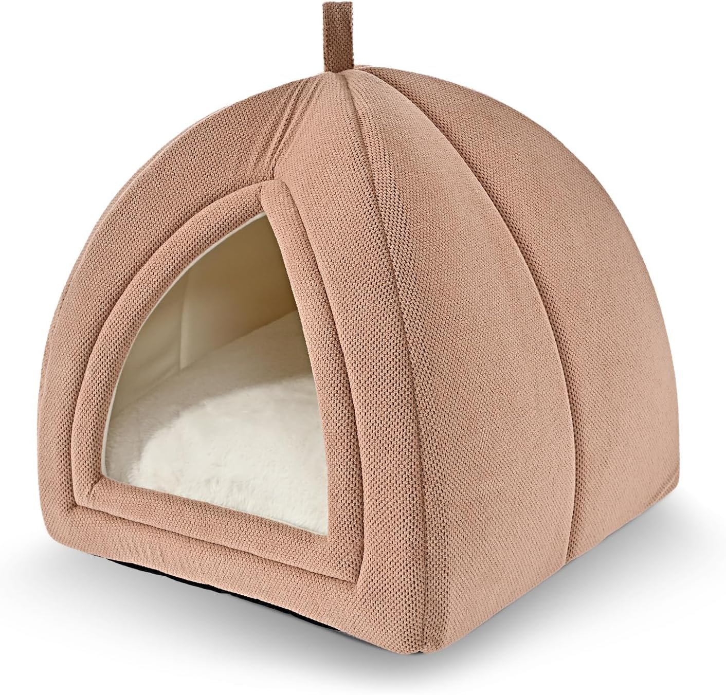 Amazon Basics Cat Cave Bed, 2-in-1 Foldable House for Indoor Cats, with Washable Cushion and Non-Slip Base, 17.5 x 17.5 Inches, Large, Pink