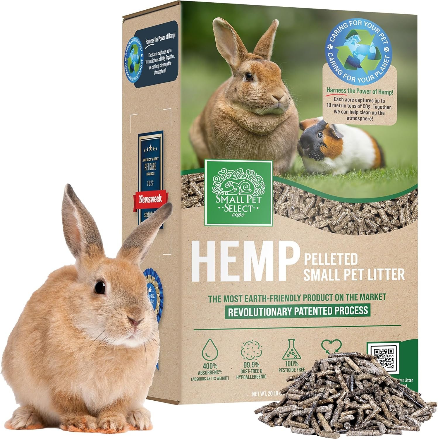 Small Pet Select – Hemp Pelleted Bedding, Non-Clumping, Biodegradable Animal Bedding, Eco Friendly Odor Control for a Rabbits, Hamsters, Guinea Pigs, and Other Small Pets, 20 lb