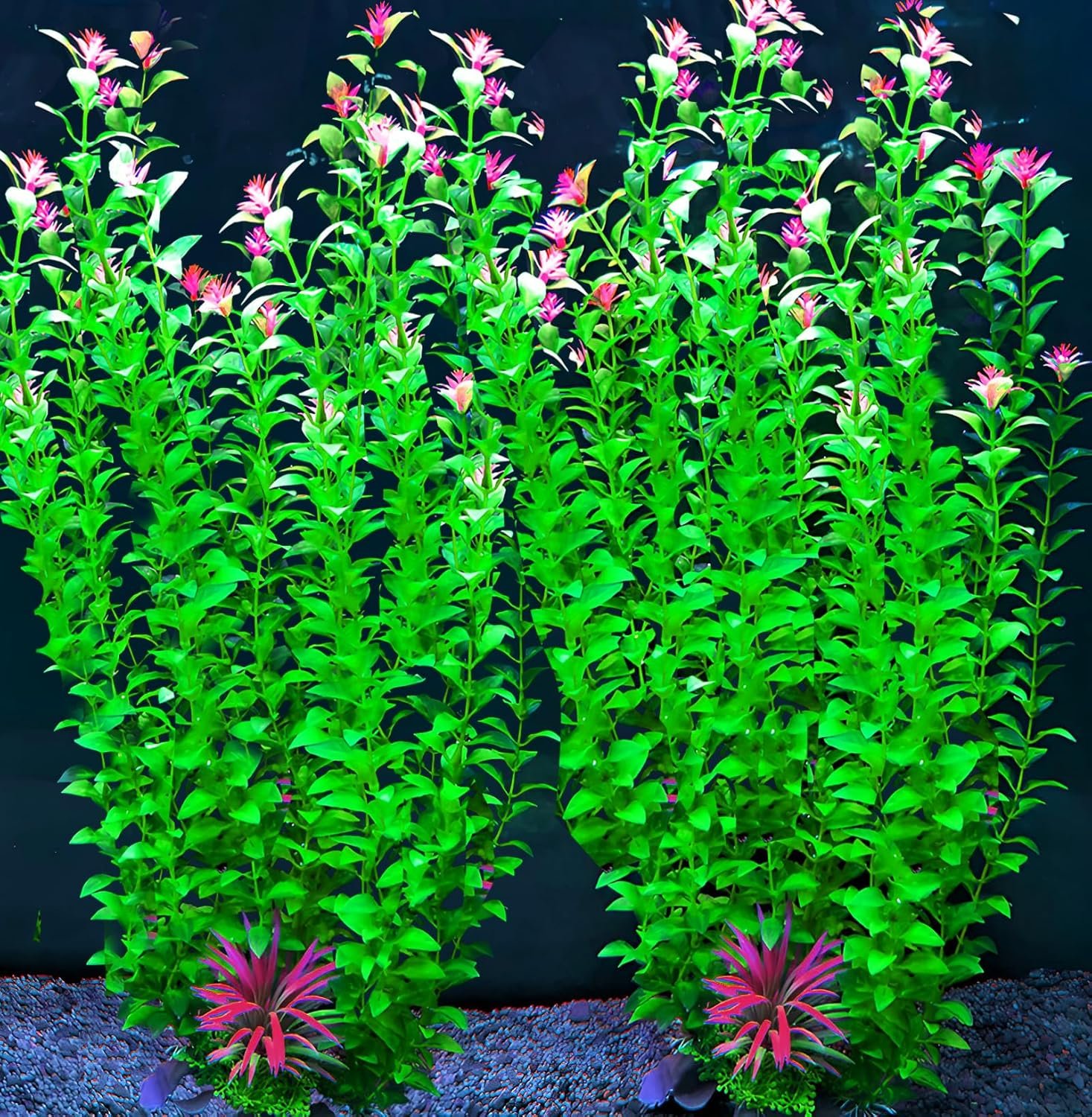 2 pcs Aquarium Decor Plants 21 Inches Extra Large Artificial Plastic Fish Tank Plants with Flowers, Tall Fish Tank Decoration for Betta Fish Tank