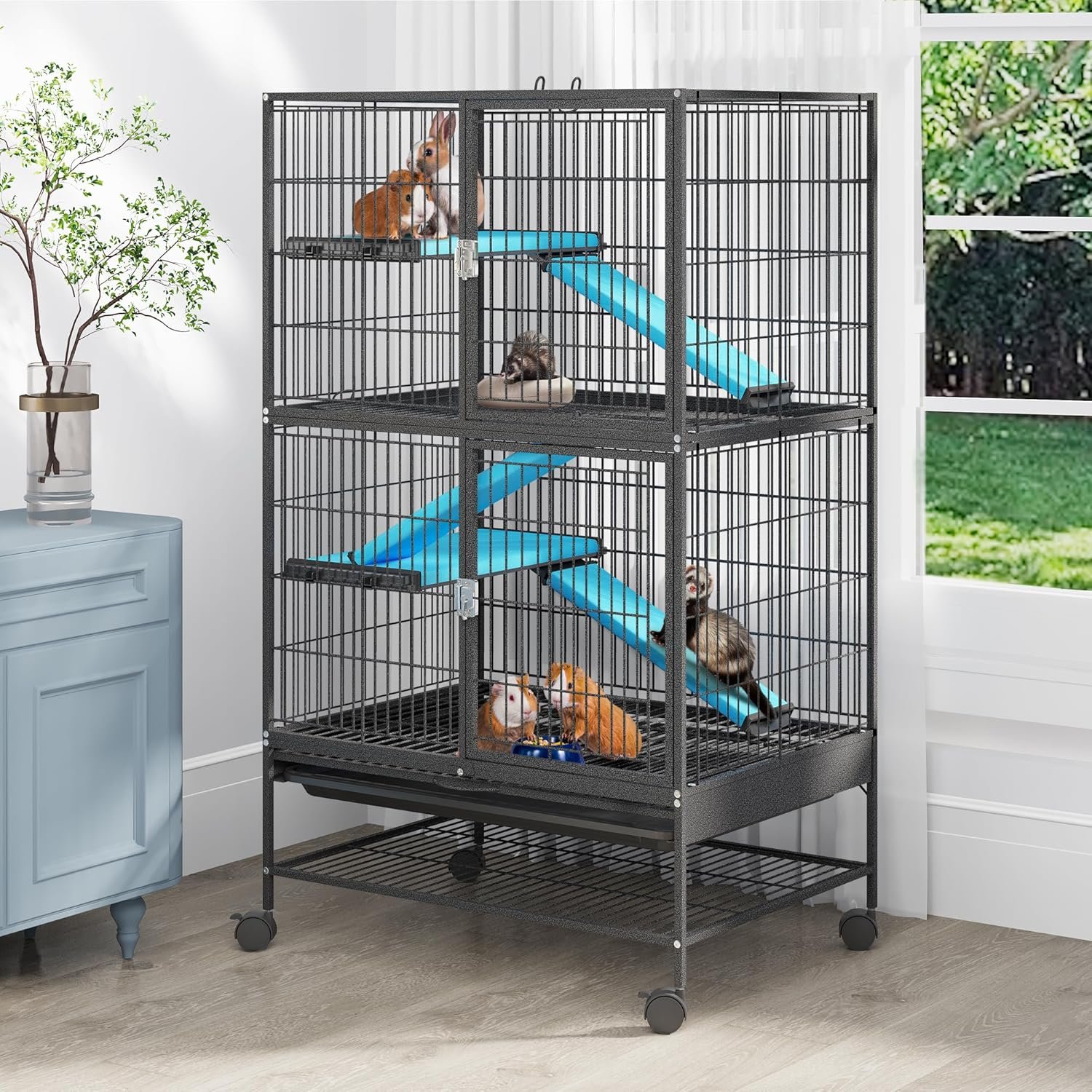 YITAHOME Small Animal Pet Cage: 4-Tiers Metal Guinea Pig Cage for Rats Ferret Chinchilla Large Hamster Indoor Cage