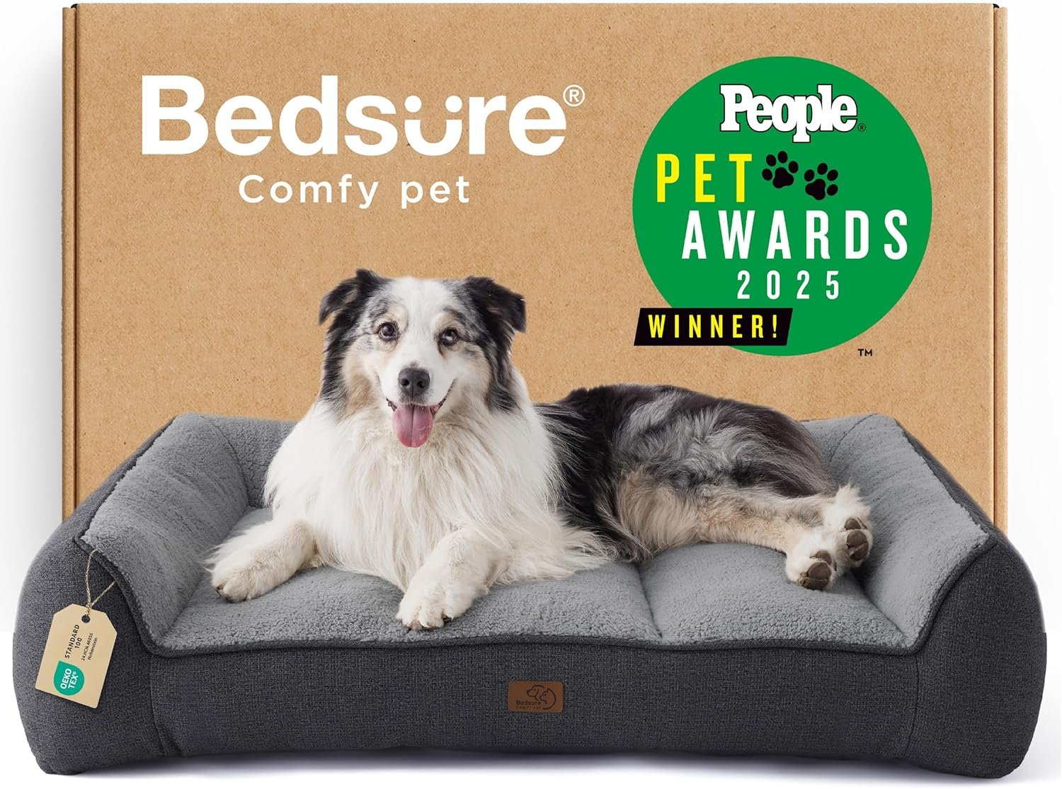 Bedsure SupportMax™ XL Orthopedic Dog Beds Large Sized Dog – Extra Thick Supportive Dogs Couch with Waterproof Washable Cover, Extra Large Comfort Pet Sofa with Soft Sherpa & Nonskid Bottom, Grey, 42″