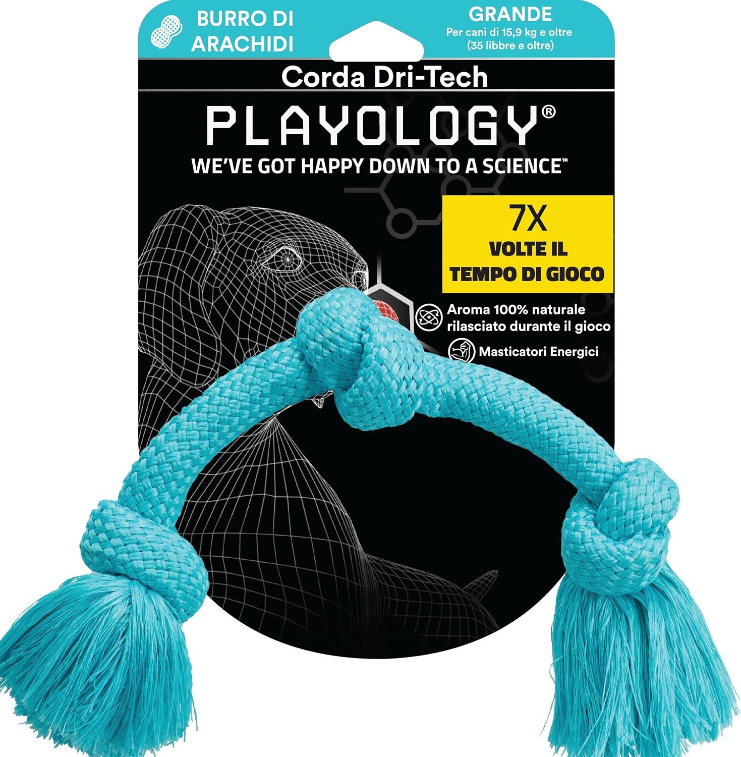 Playology Dog Toys | Dri-Tech Rope Tug of War Dog Toy for Tough Chewers | Peanut Butter Scented Jumbo Tug Rope Toys for Large Dogs