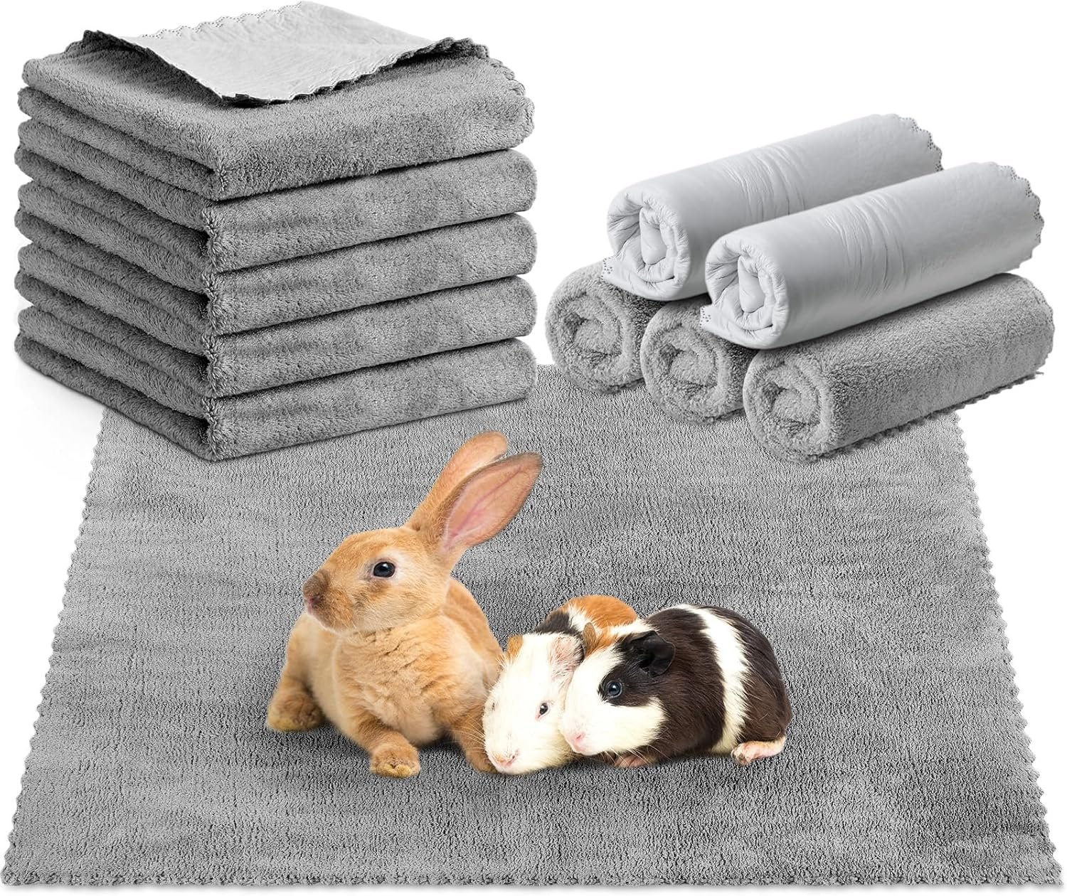 SmoothNovelty 5 Pcs Waterproof Guinea Pig Blankets Washable Small Animal Pee Pad Pet Blanket Sleep Bedding Mats Absorbent Guinea Pig Cage Liner Reusable Pet Sleep Pad(Gray,18″ X 24″,Classic)