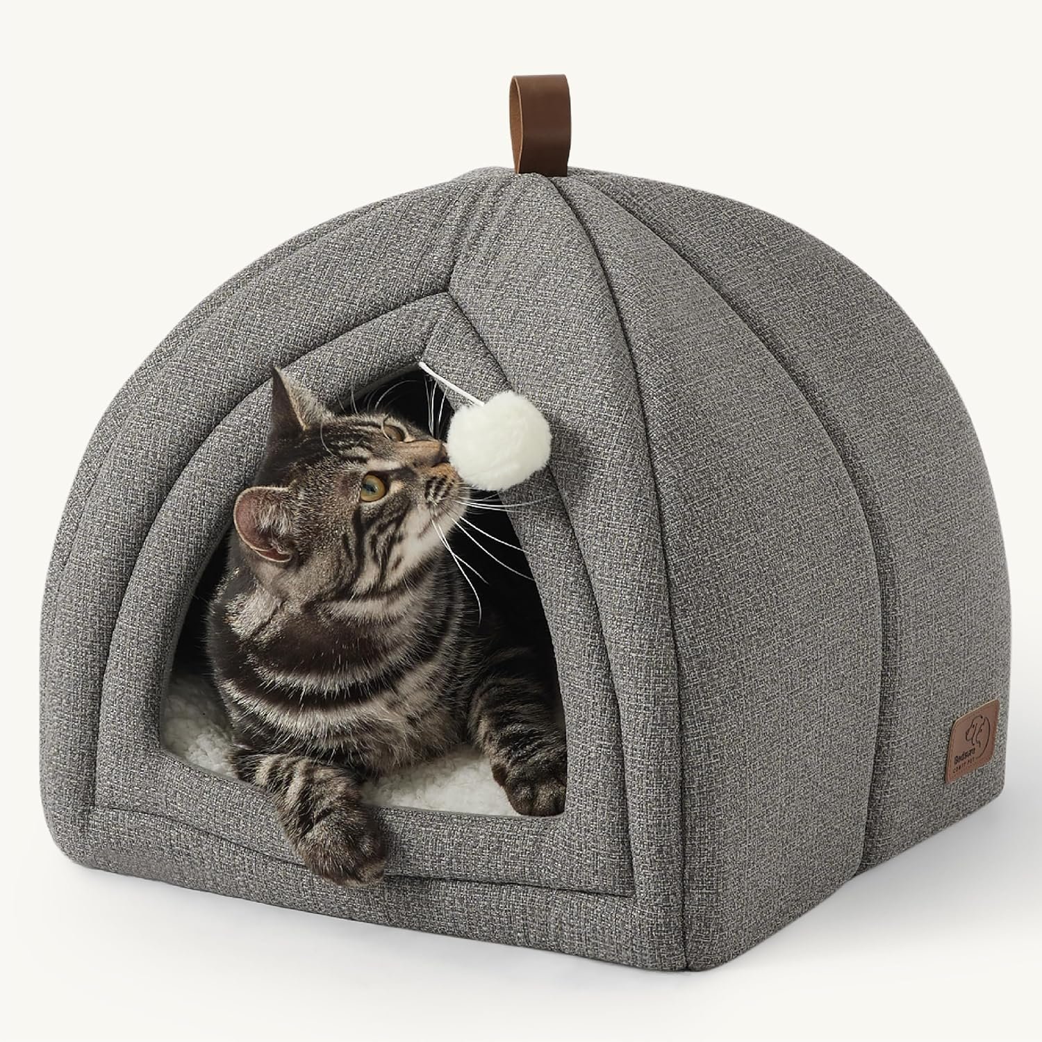 Bedsure Cat Beds for Indoor Cats – 2 in 1 Cat Cave House Tent for Kittens and Small Pets with Removable Washable Cushioned Pillow, Foldable Kitten Hideaway with Non-Slip Bottom, Grey, 16 inches