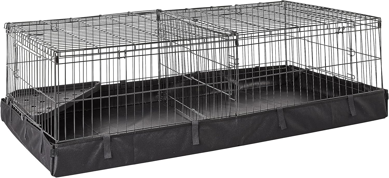 Amazon Basics Leakproof Canvas Bottom Guinea Pig Cage, Easy to Clean Small Animal Habitat with Divider Set, Indoor/Outdoor, Portable, No Tools Needed, 47.6″L x 24.2″W x 14″H, Black