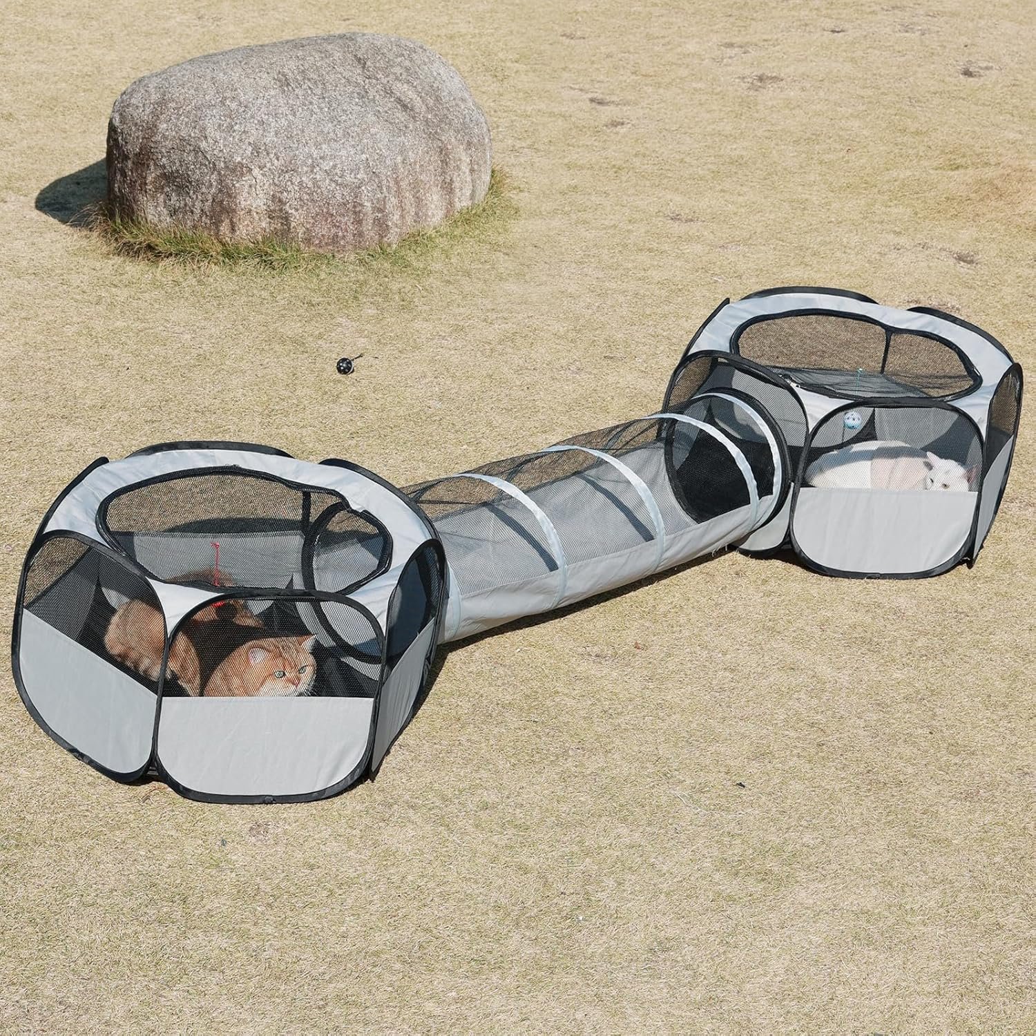 Outdoor Cat Enclosure,Cat Playground Tent for Outdoor and Indoor Playpen Portable Cat Tunnels, Foldable Cat Tubes Toys for Kitten, Puppy, Rabbit and Small Animals(2 Small Hexagonal Cubes+Tunnel)