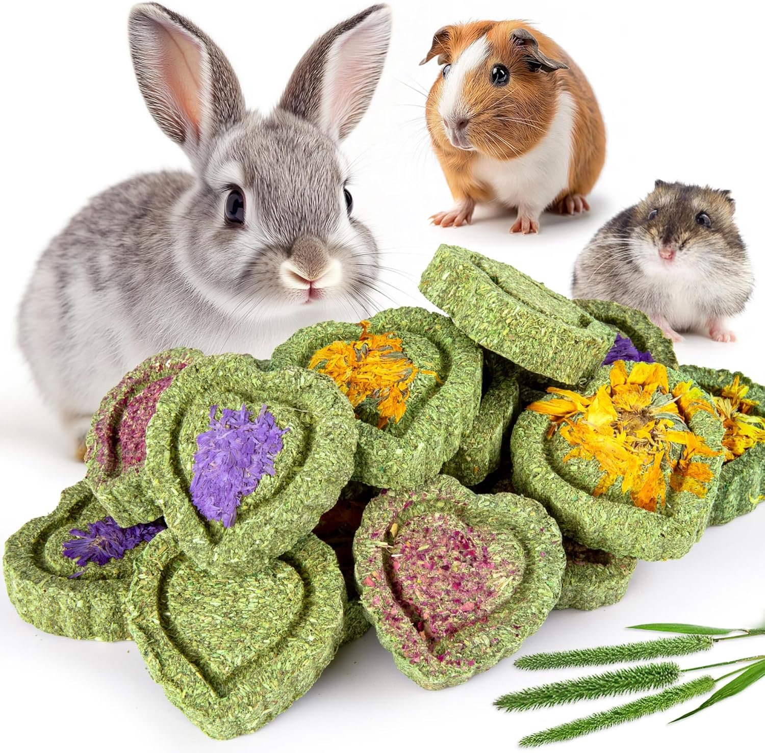 Sofier 16Pcs Timothy Hay Treats – Natural Chews for Teeth – Handmade Rabbit, Chinchilla, Gerbil, Rat, Hamster Toys – Bunny & Guinea Pig