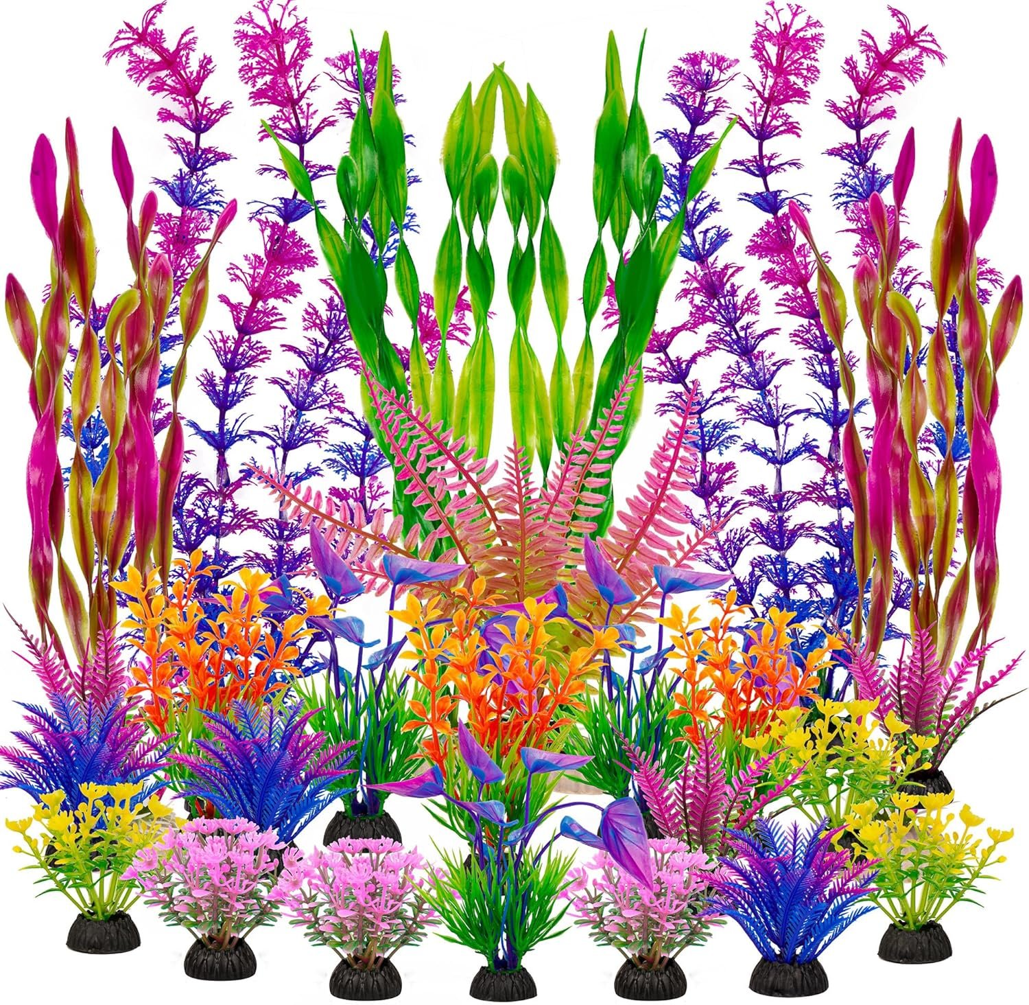 Ameliade 25pcs Fish Tank Artificial Plastic Plants Decorations Large Aquarium Decor Betta Goldfish Tank Accessories Fish Bowl Ornaments (Colorful)