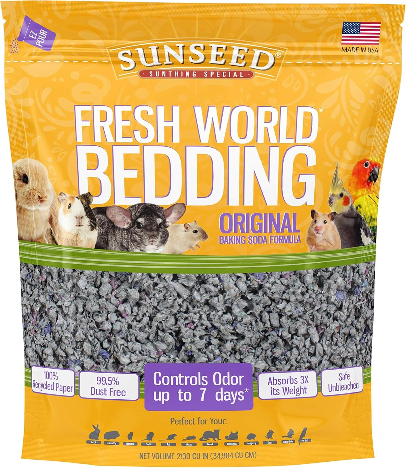 Sunseed 18222 Fresh World Bedding for Small Animals, Original Gray – 2130 Cubic Inch