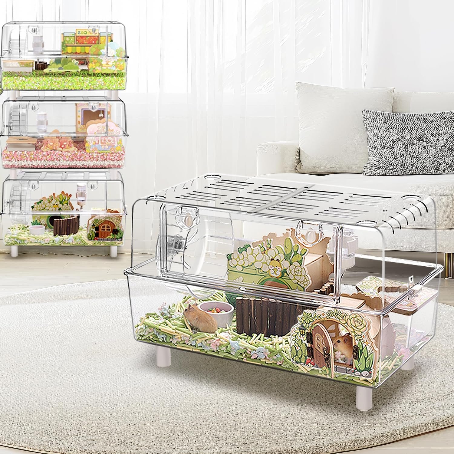 Acrylic Hamster Cage with All Accessories,Dwarf Hamster Cage with Stand,Syrian Mouse Cage for pet mice,Rat Cage for Hamster,Succulent Style Hamster House（20”L*11.5”W*10.5”H）