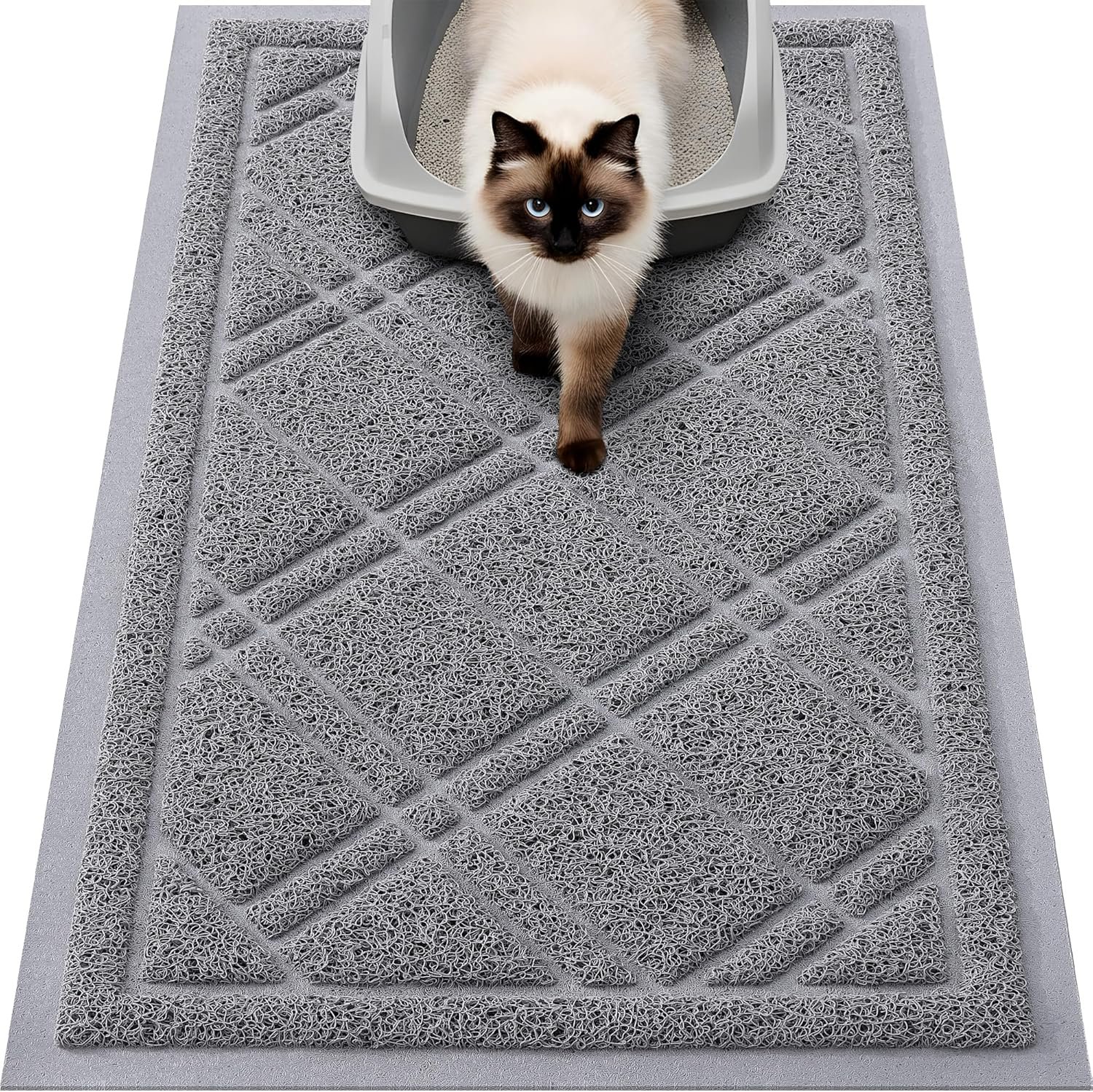 Smiry Cat Litter Box Mat 30×17, Non-Slip Water Resistant Litter Trapping Mat, Easy Clean Less Waste and Urine-Locking Cat Carpet for Indoor, Grey