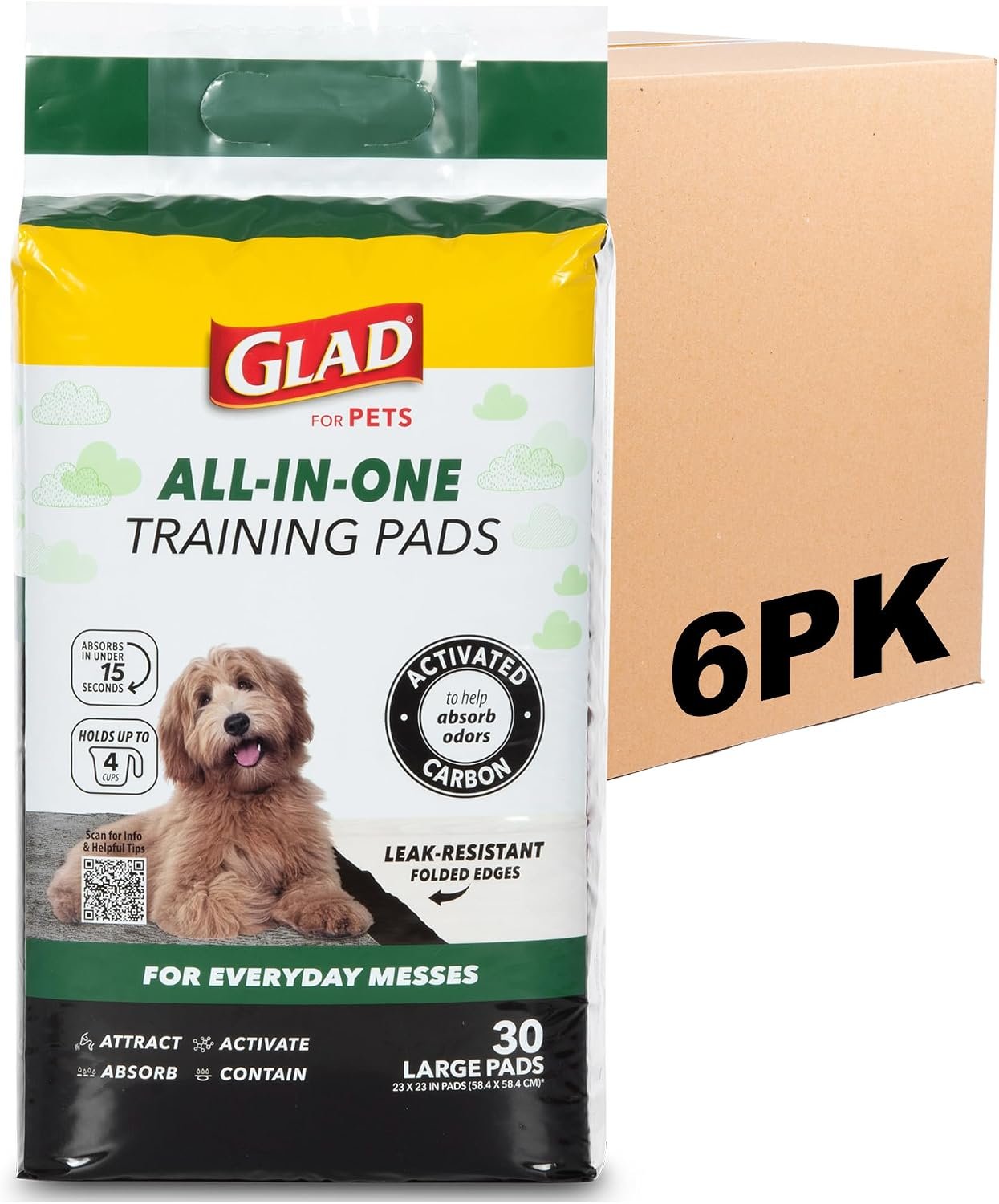 Glad for Pets Black Charcoal Puppy Pads – Super Absorbent Disposable Dog Pee Pads, Potty Training Pads, and Pet Supplies – Dog Pee Pads for Crate Training and Indoor Use 23″ x 23″ – 50 Count