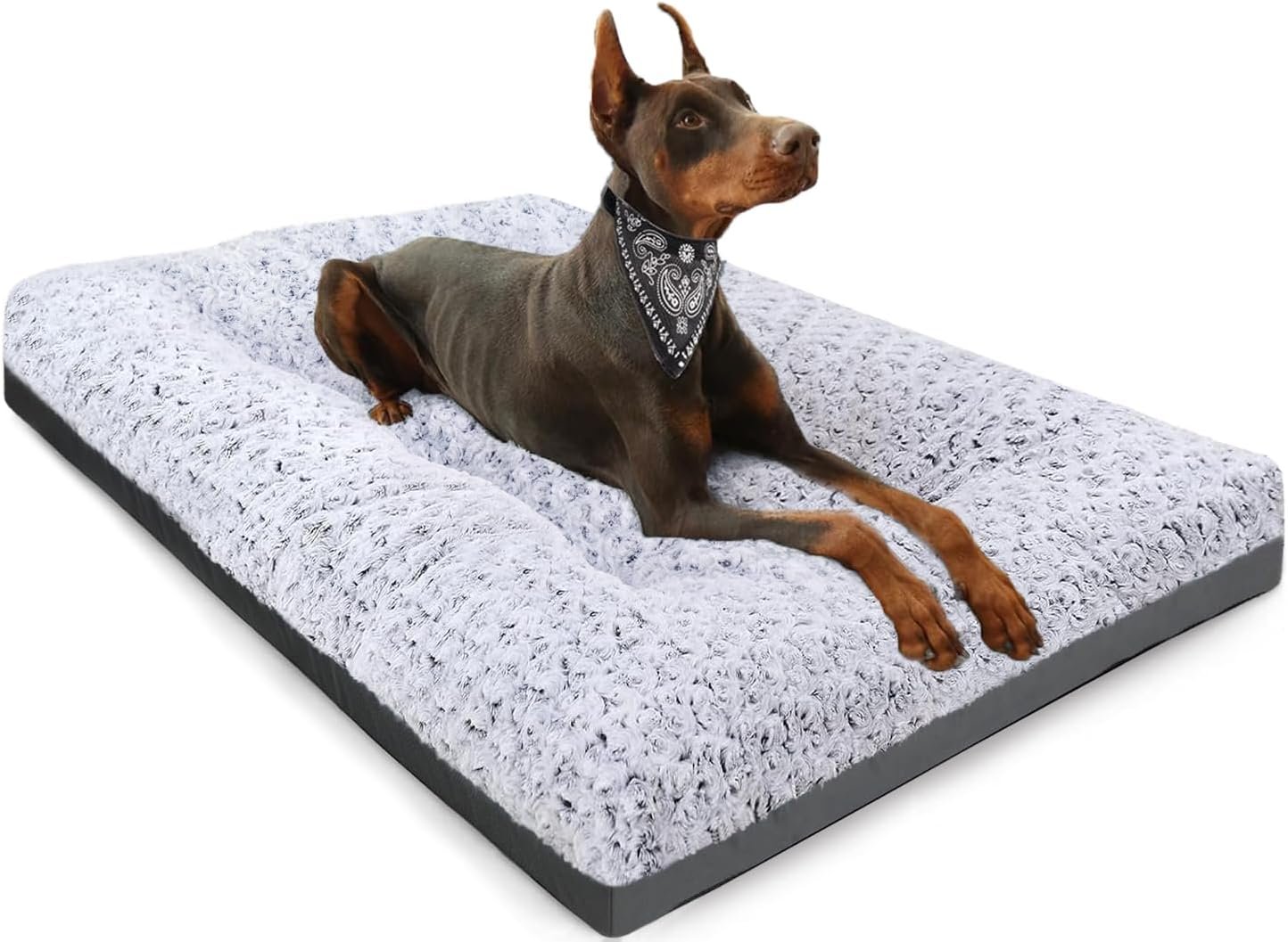 POCBLUE Deluxe Washable Dog Bed for Large Dogs Dog Crate Mat 35 Inch Comfy Fluffy Kennel Pad Anti-Slip for Dogs Up to 60 lbs, 35″ x 23″, Grey