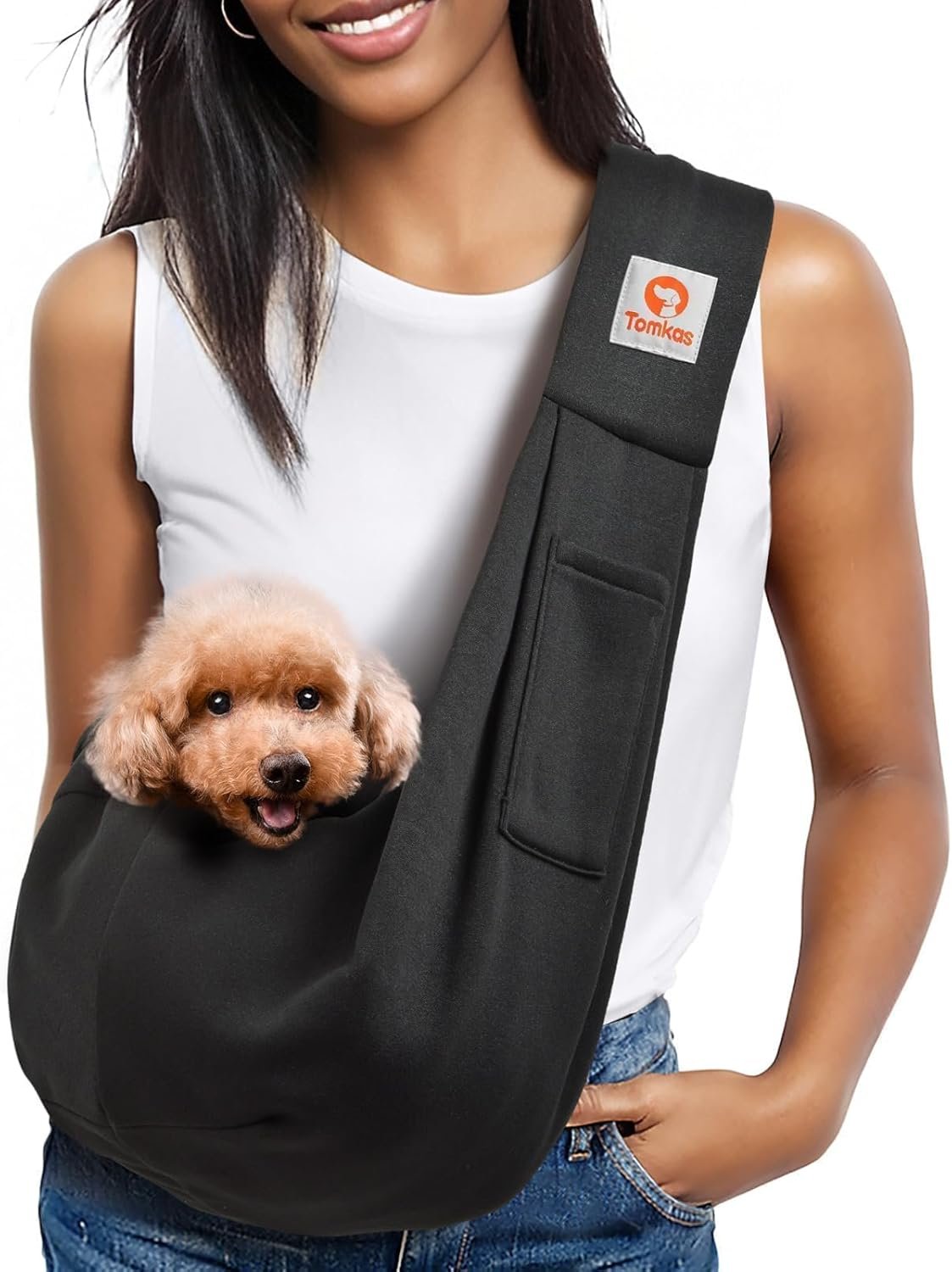 Tomkas Small Dog Sling Carrier – Classic Pocket & Classic Strap – Wrap Carrier – for 3-10 lbs Pets(Black)